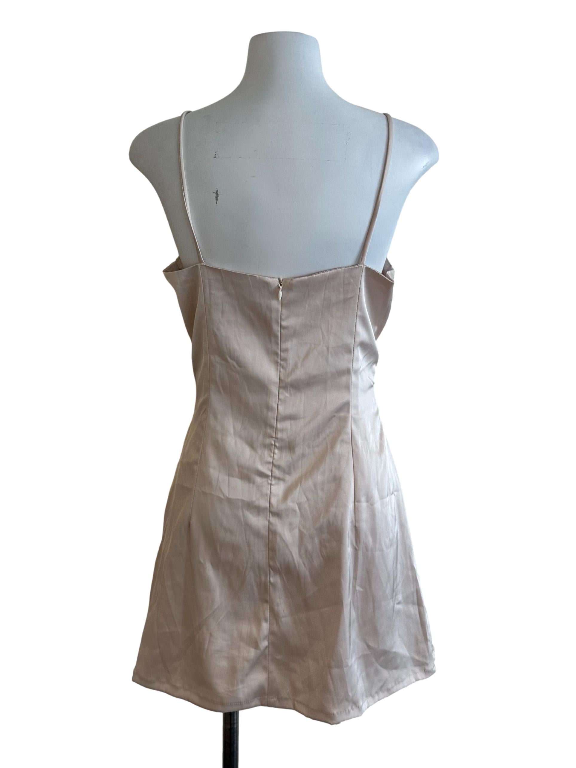 Sepia Beige Ribbon Satin Dress