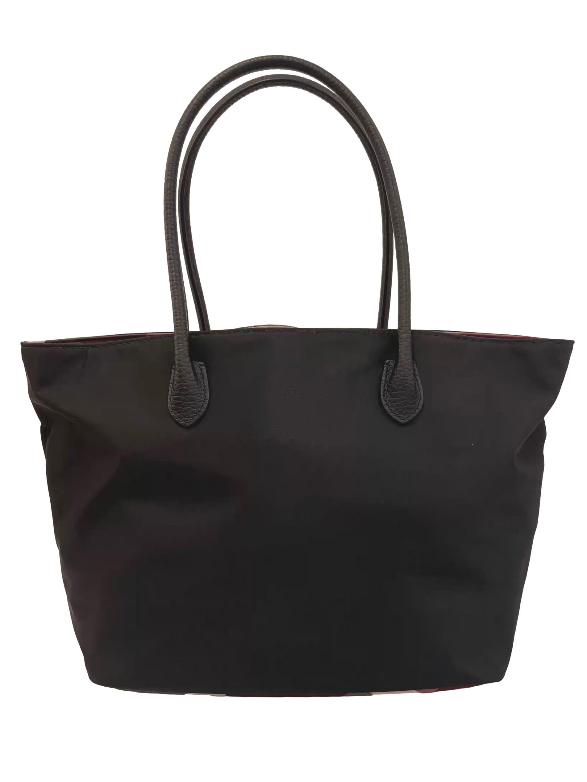 Black Partial Crestbridge Check Nylon Tote CSN