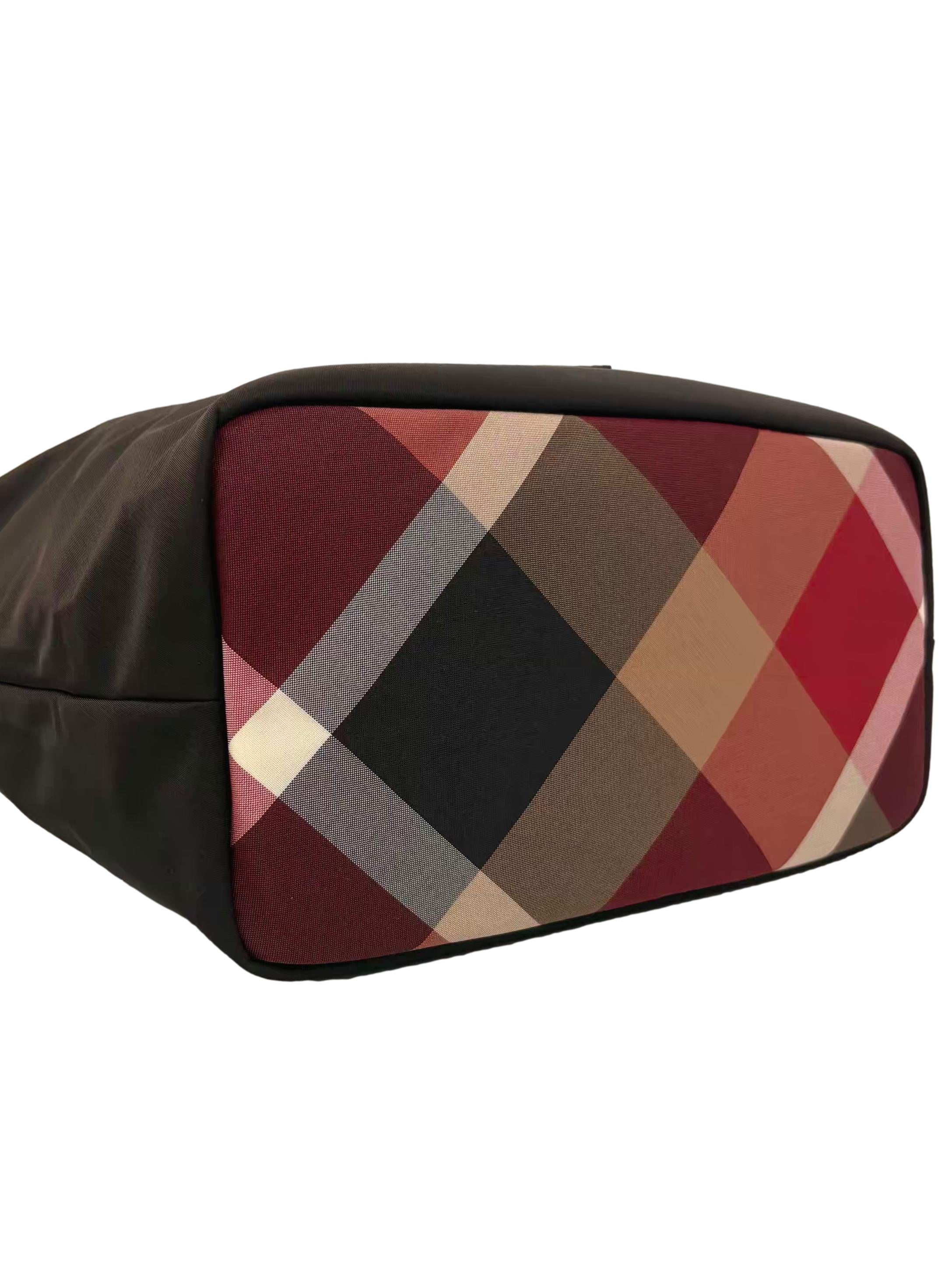 Black Partial Crestbridge Check Nylon Tote CSN