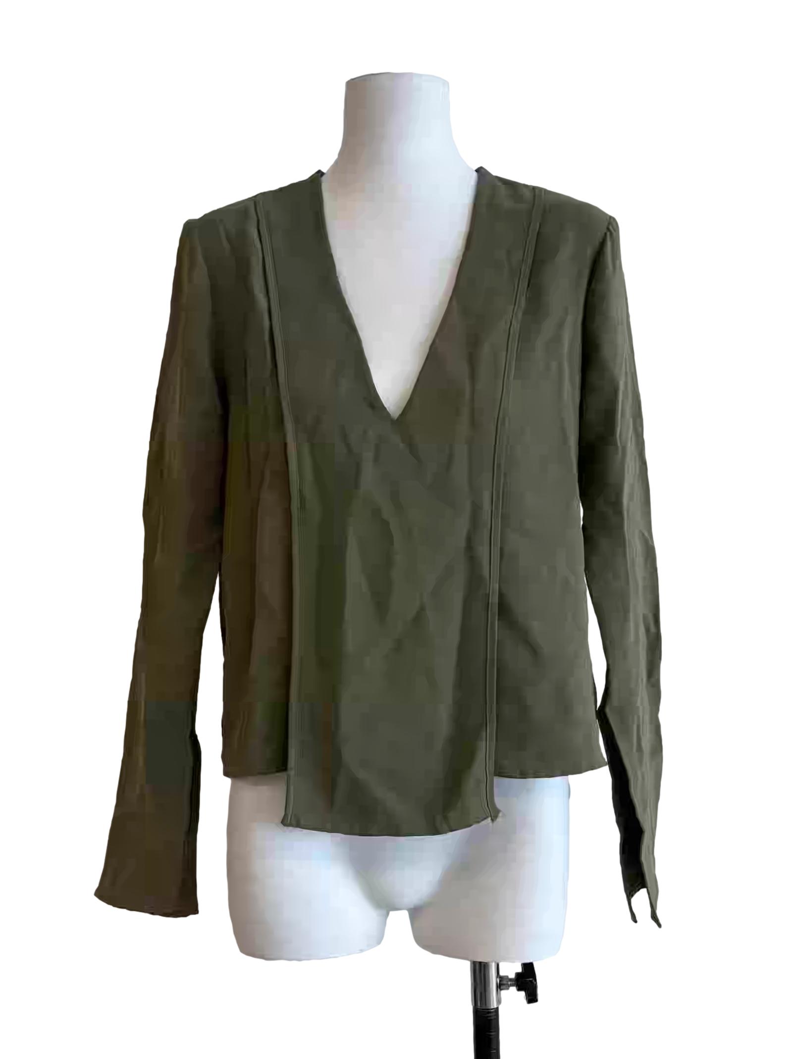 Olive Green V-Neck Blouse