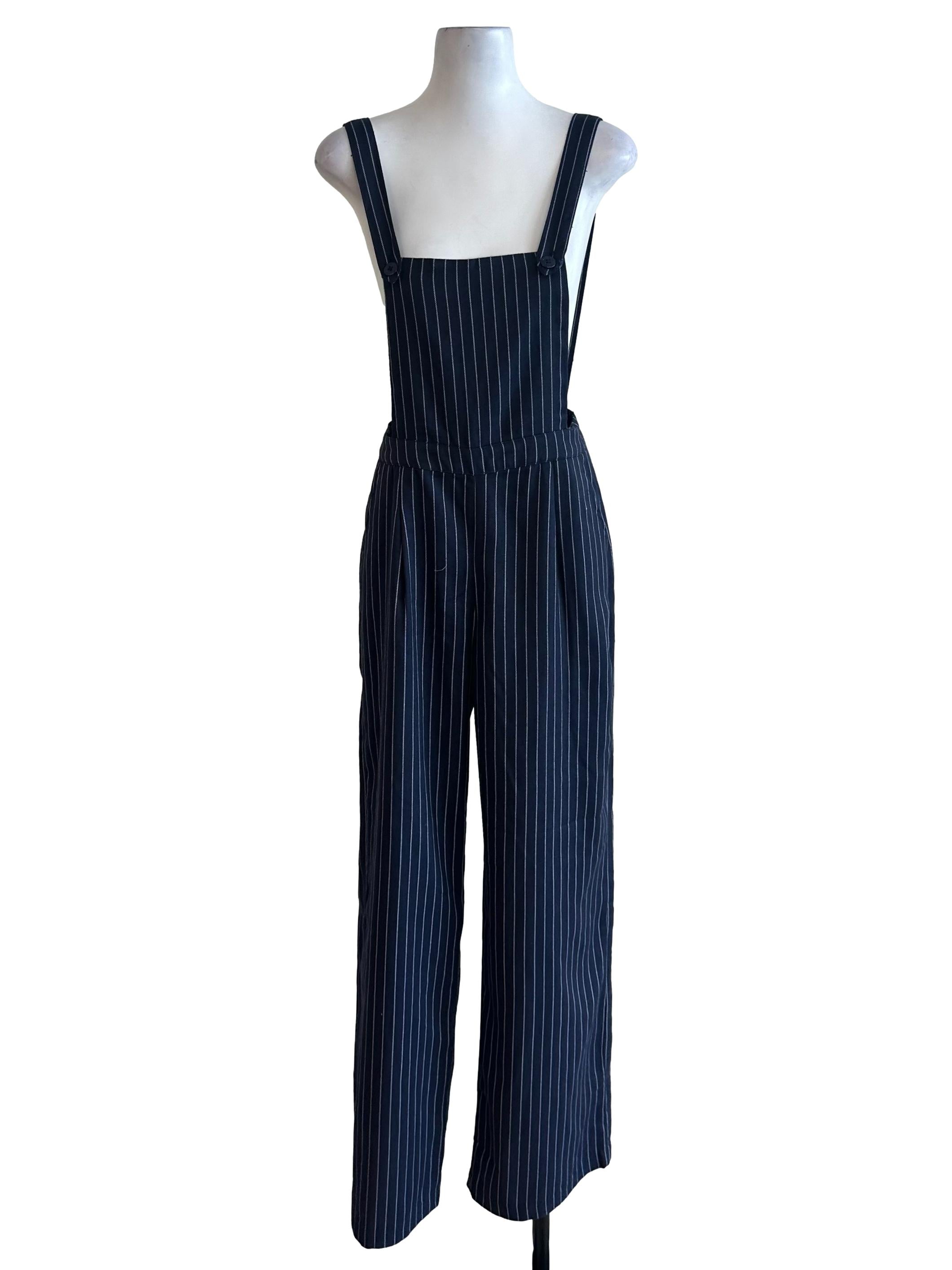 Navy Blue Stripe Pattern Overall