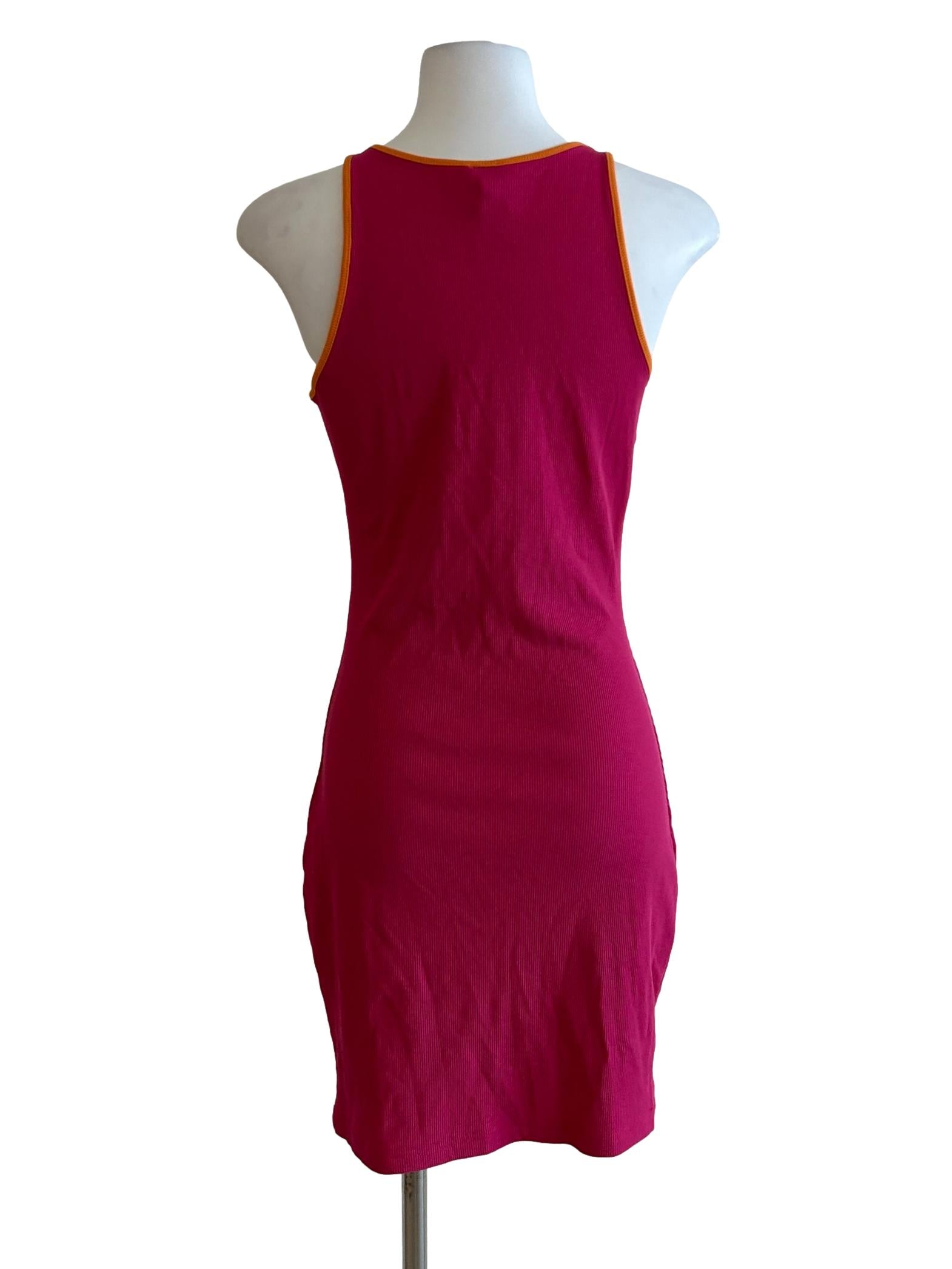 Fucshia And Orange Trim Ribbed Dress