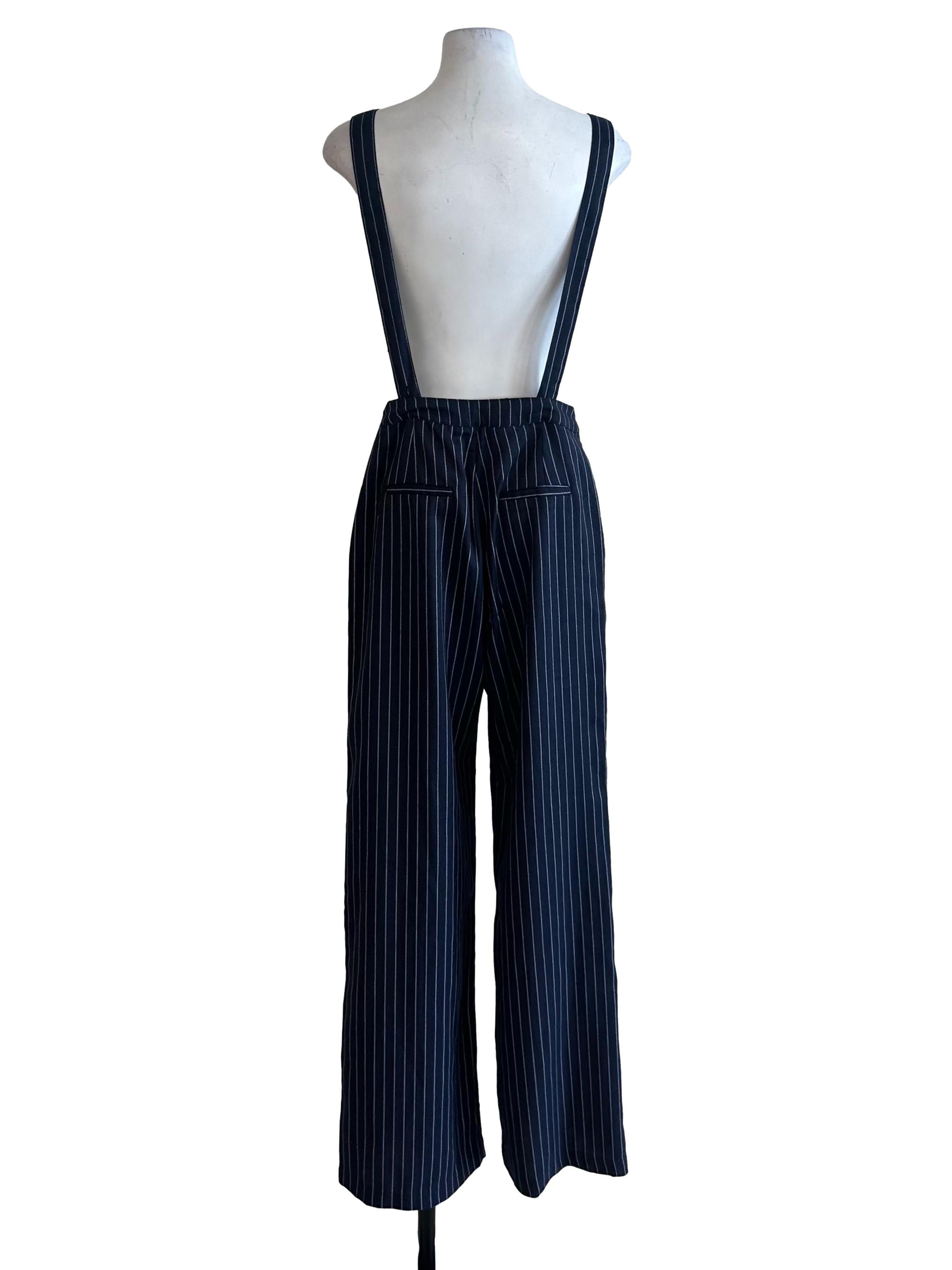 Navy Blue Stripe Pattern Overall
