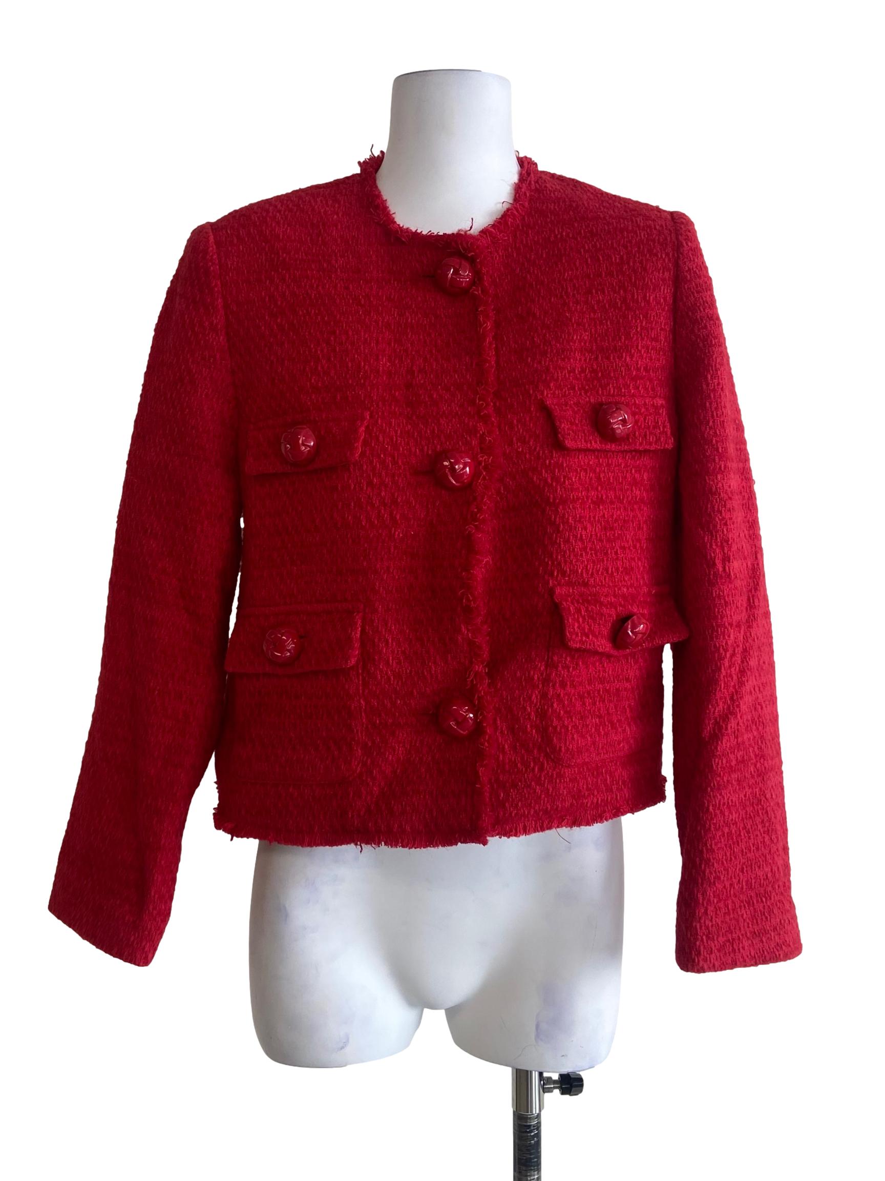 Rose Red Button Down Tweed Cardigan