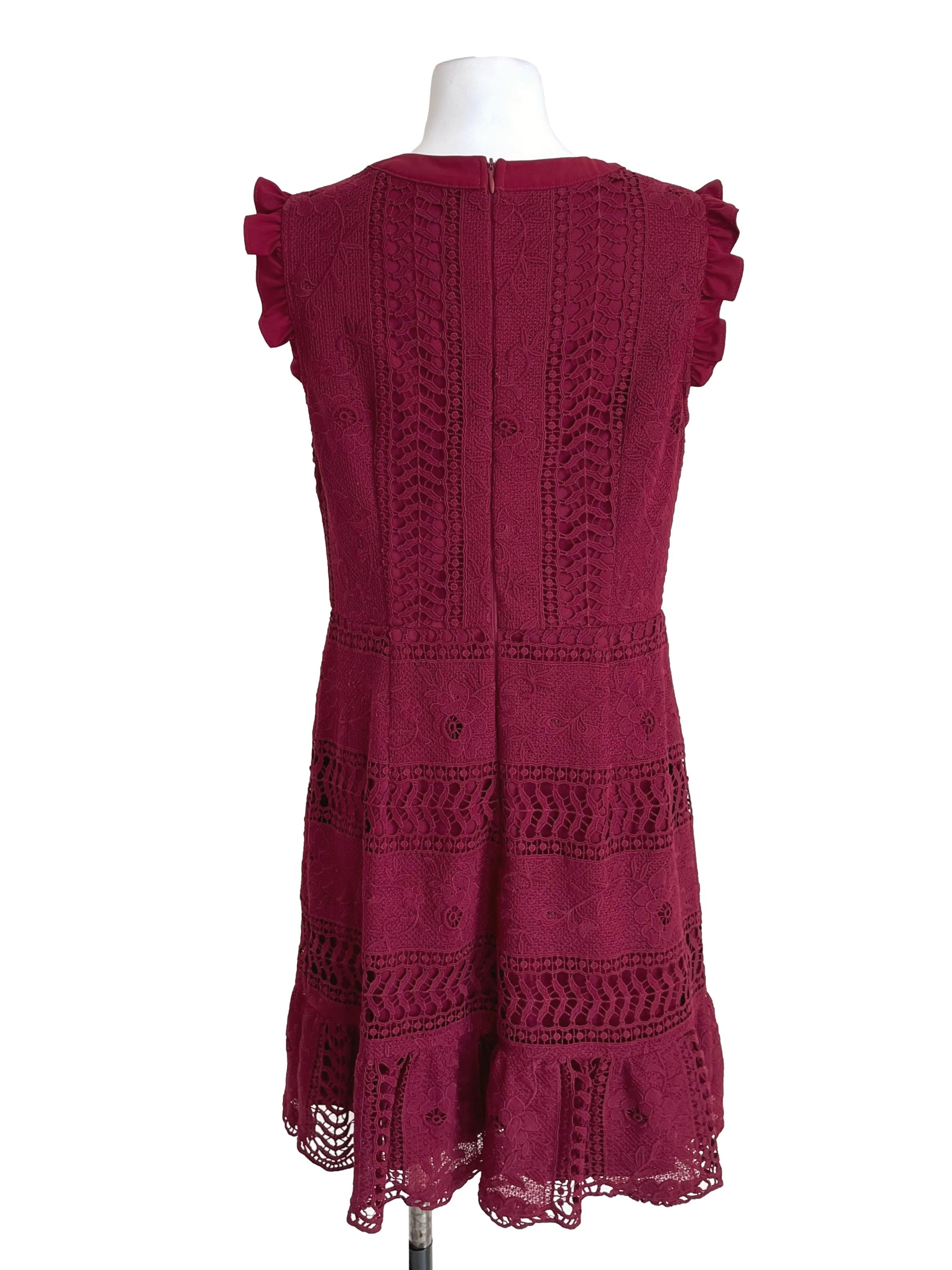Wine Embroidery Scoop Neck Dress