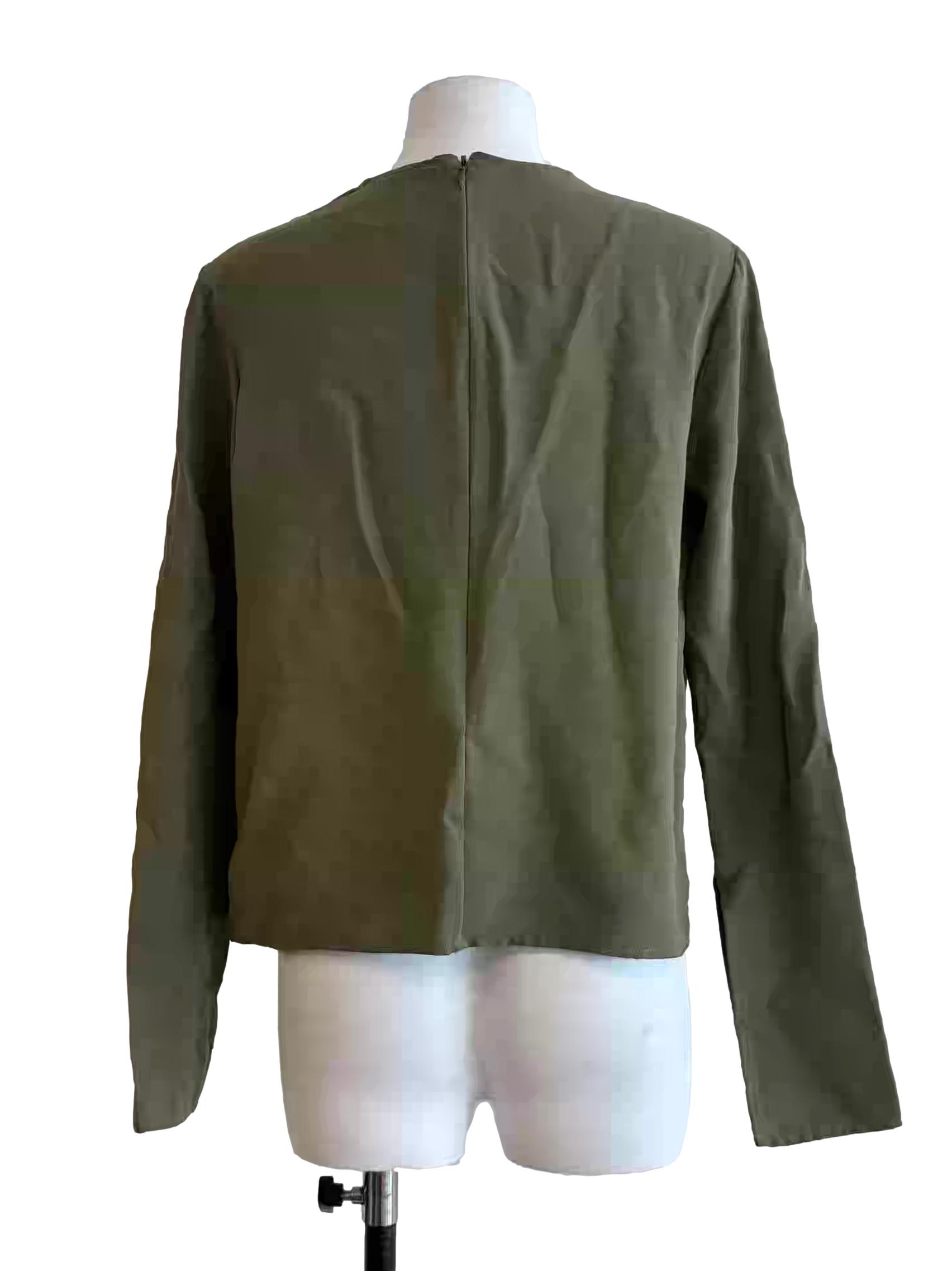 Olive Green V-Neck Blouse