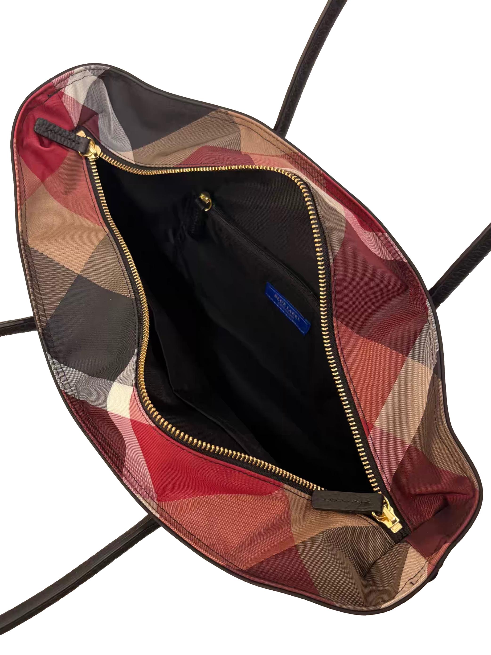 Black Partial Crestbridge Check Nylon Tote CSN