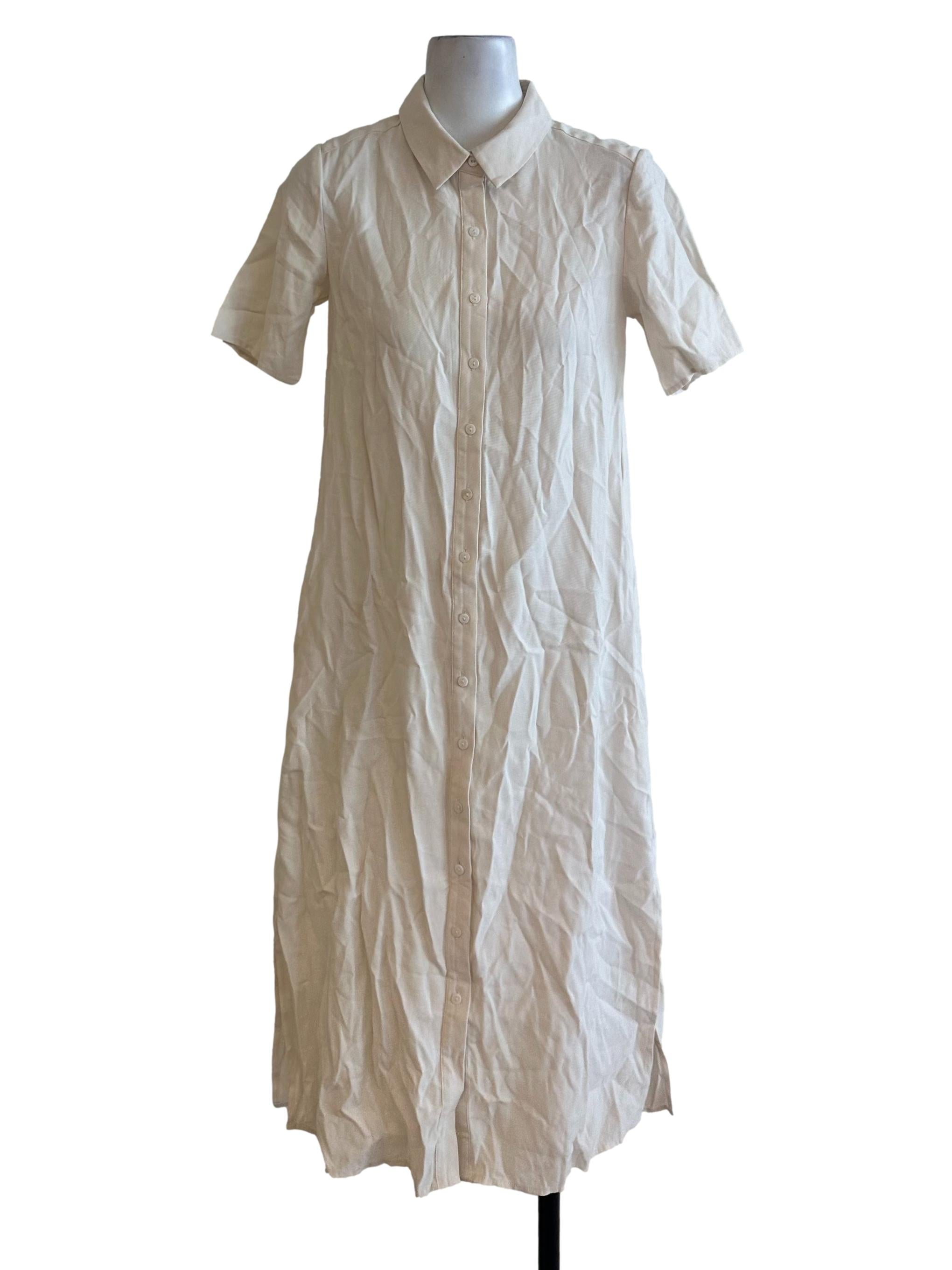 Ivory White Collar Slit Shirt Dress OSN
