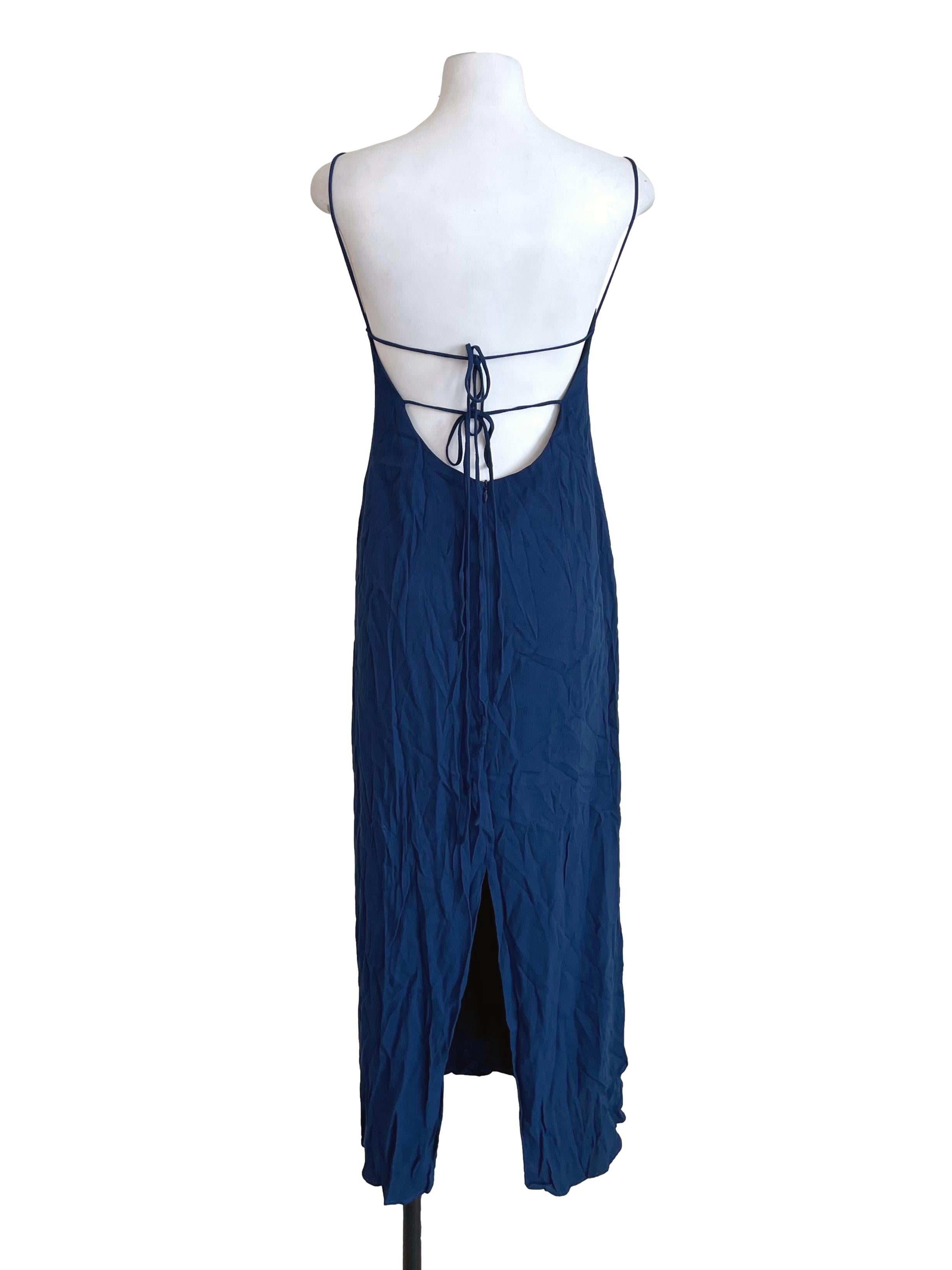 Dark Blue Open Back Slip Dress
