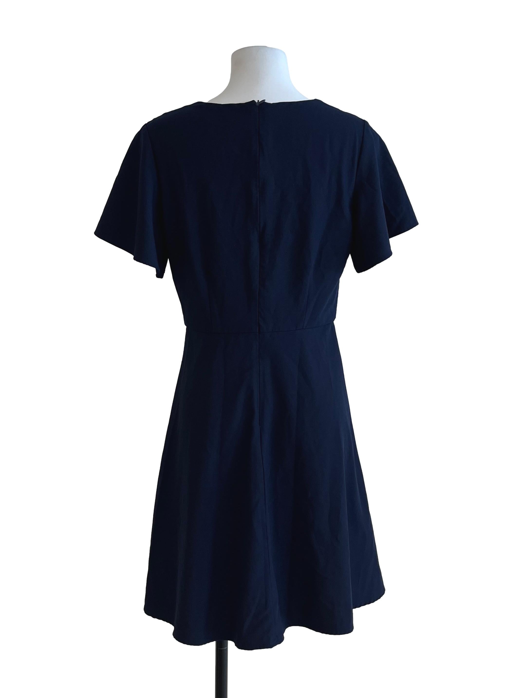 Peacock Blue Flower Embroidery V Neck Dress