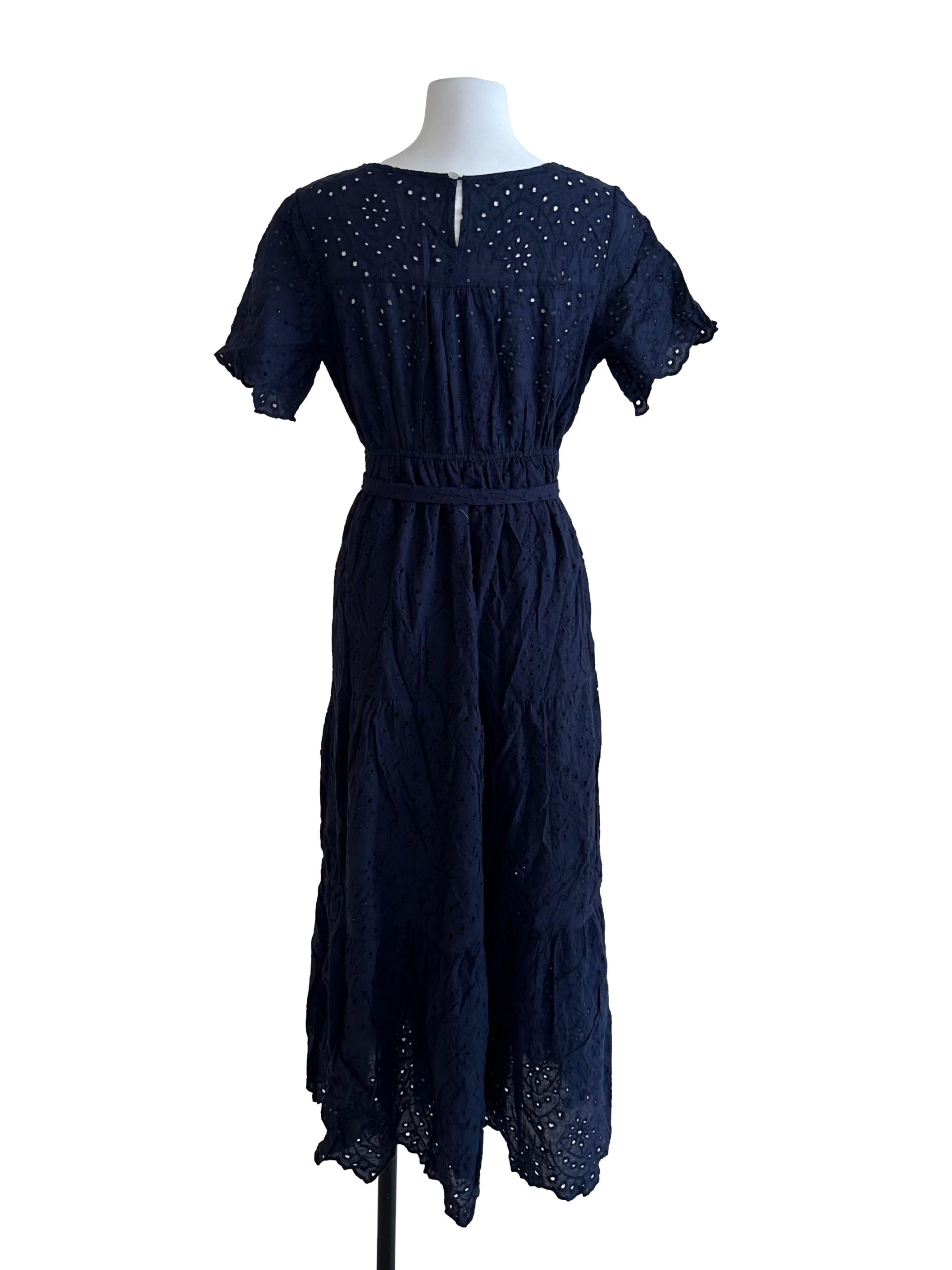 Navy Blue Eyelet Embroidery Strap Dress