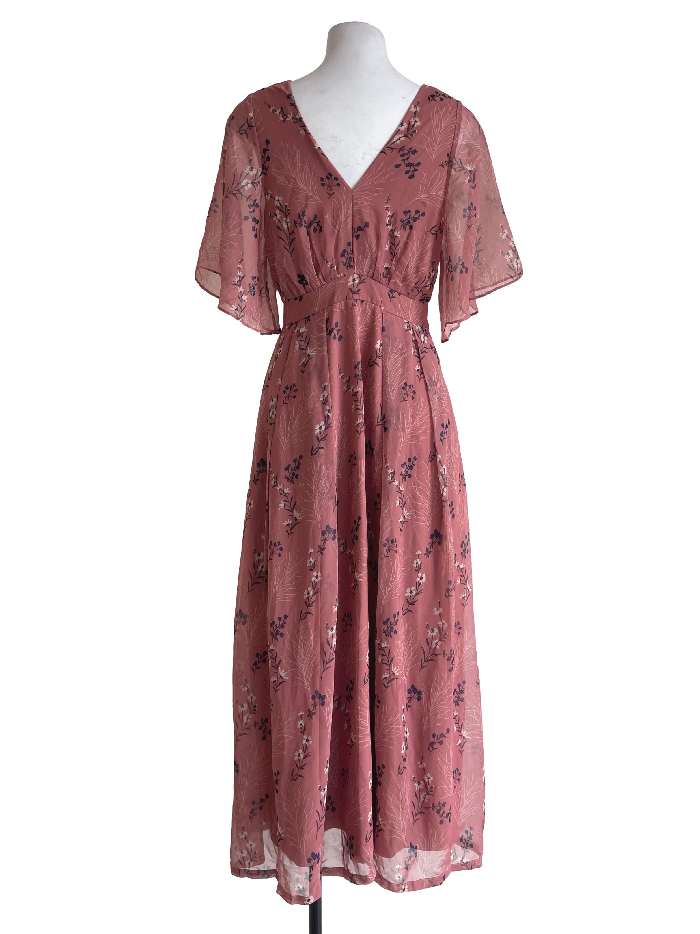 Fashmob Pink Floral Butterfly Sleeve Dress | REFASH