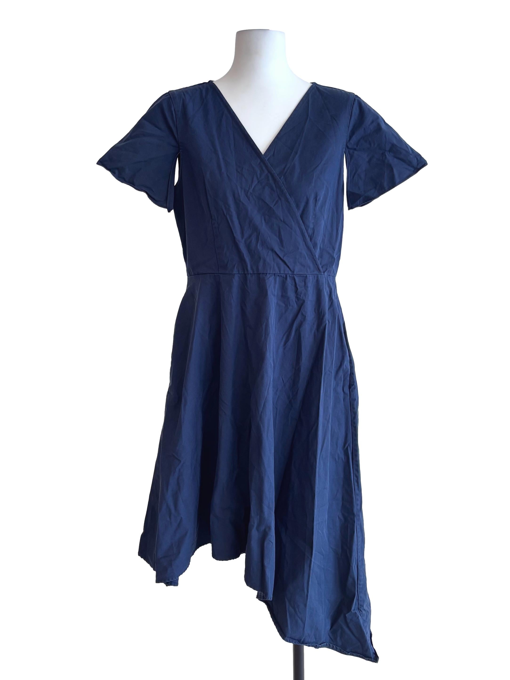 Navy Blue V-Neck Asymmetric Dress