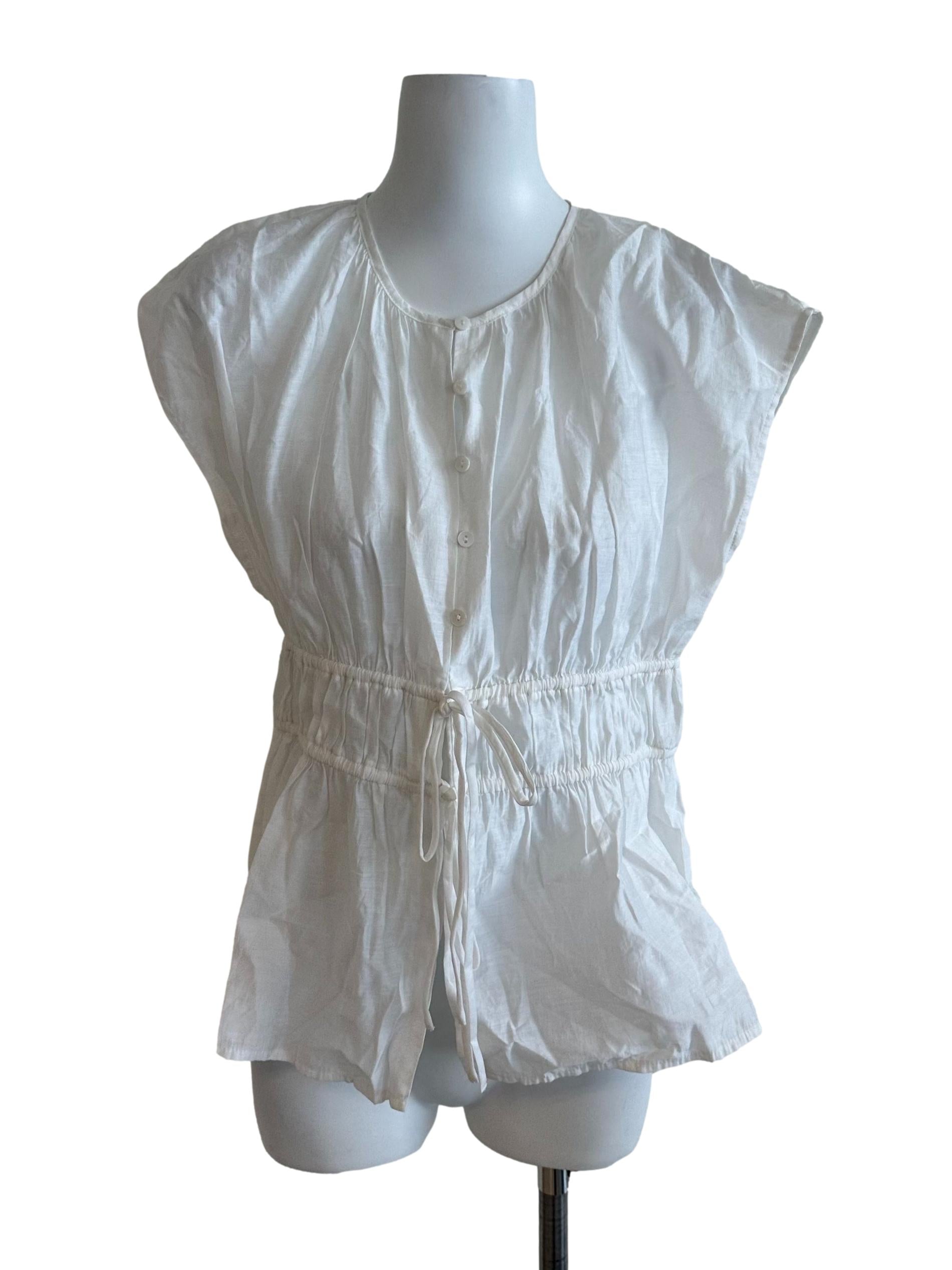 Ivory White Round Neck Drawstring Top