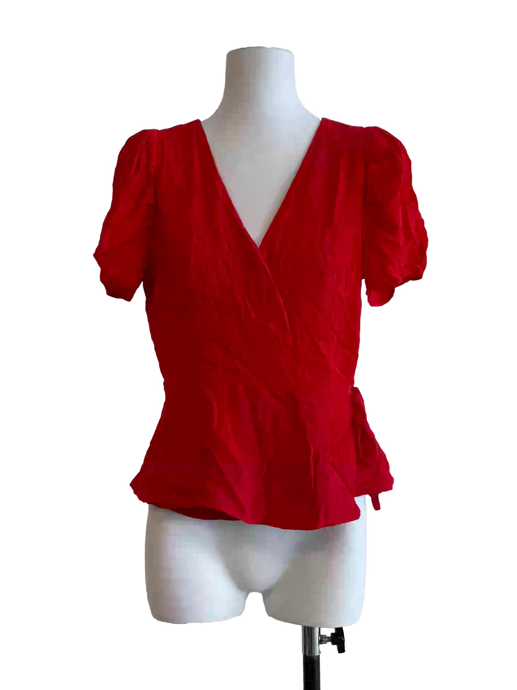 Lava Red Surplice Peplum Top