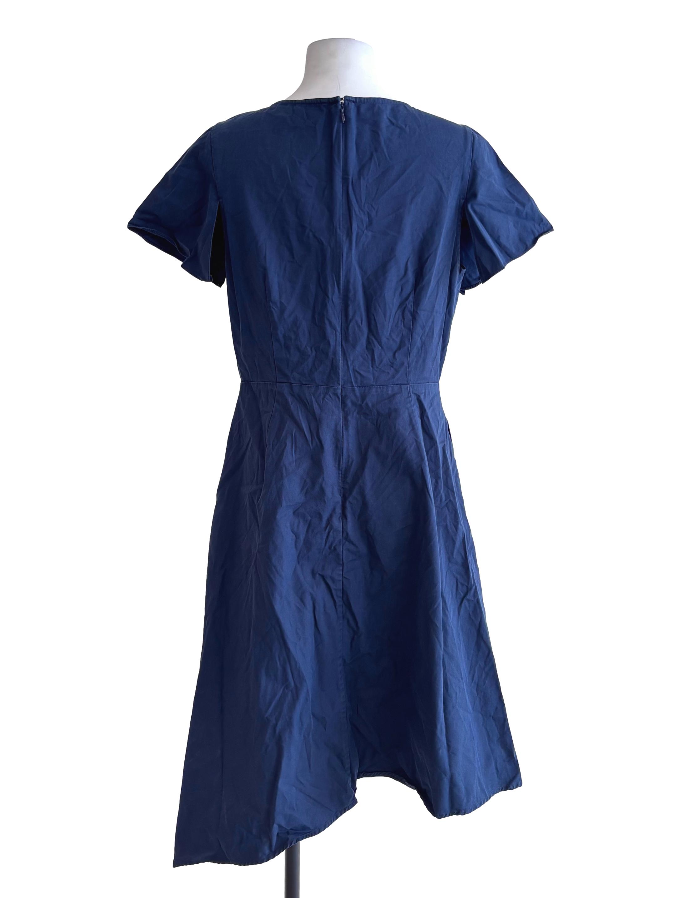 Navy Blue V-Neck Asymmetric Dress