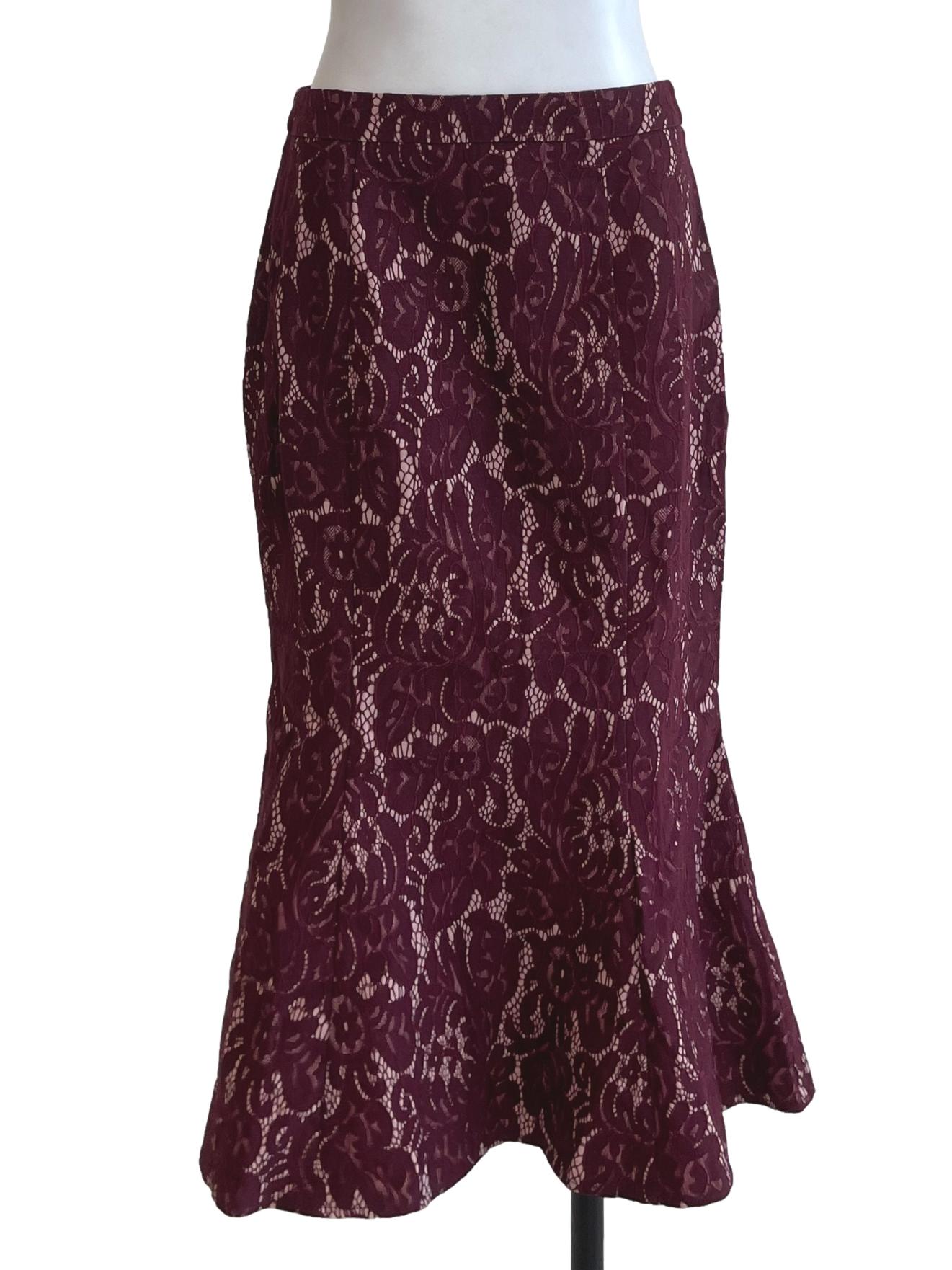 Burgundy Full Laced Ruffles Skirt