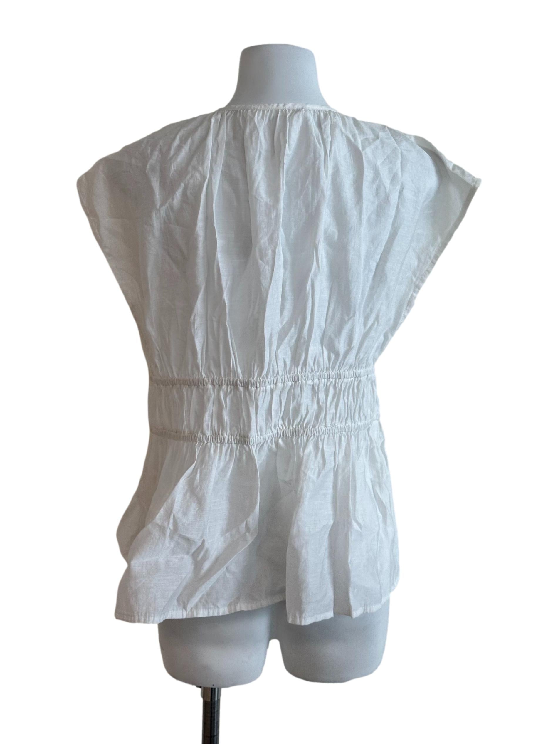 Ivory White Round Neck Drawstring Top