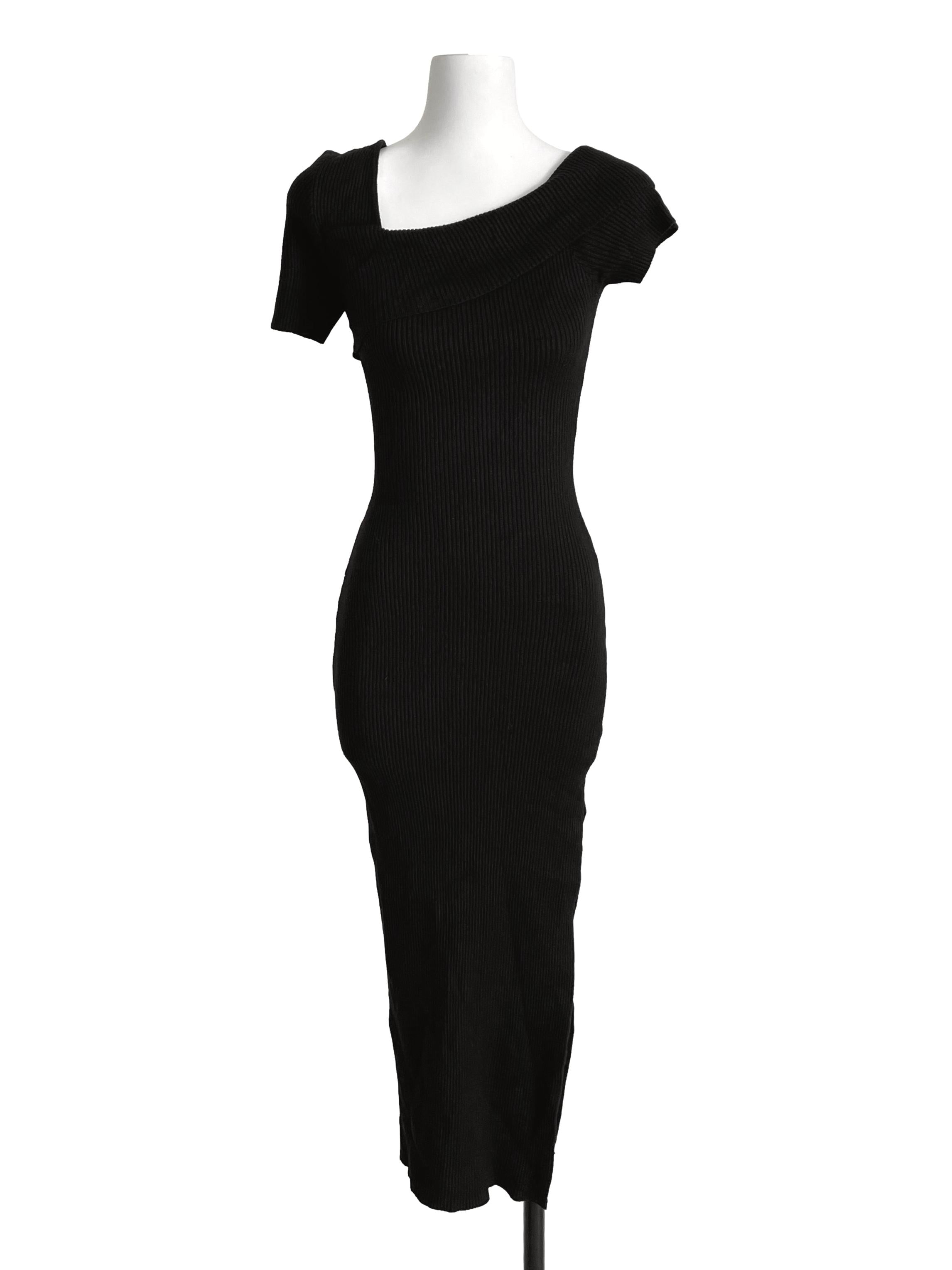 Black Angle Neck Knit Bodycon Dress