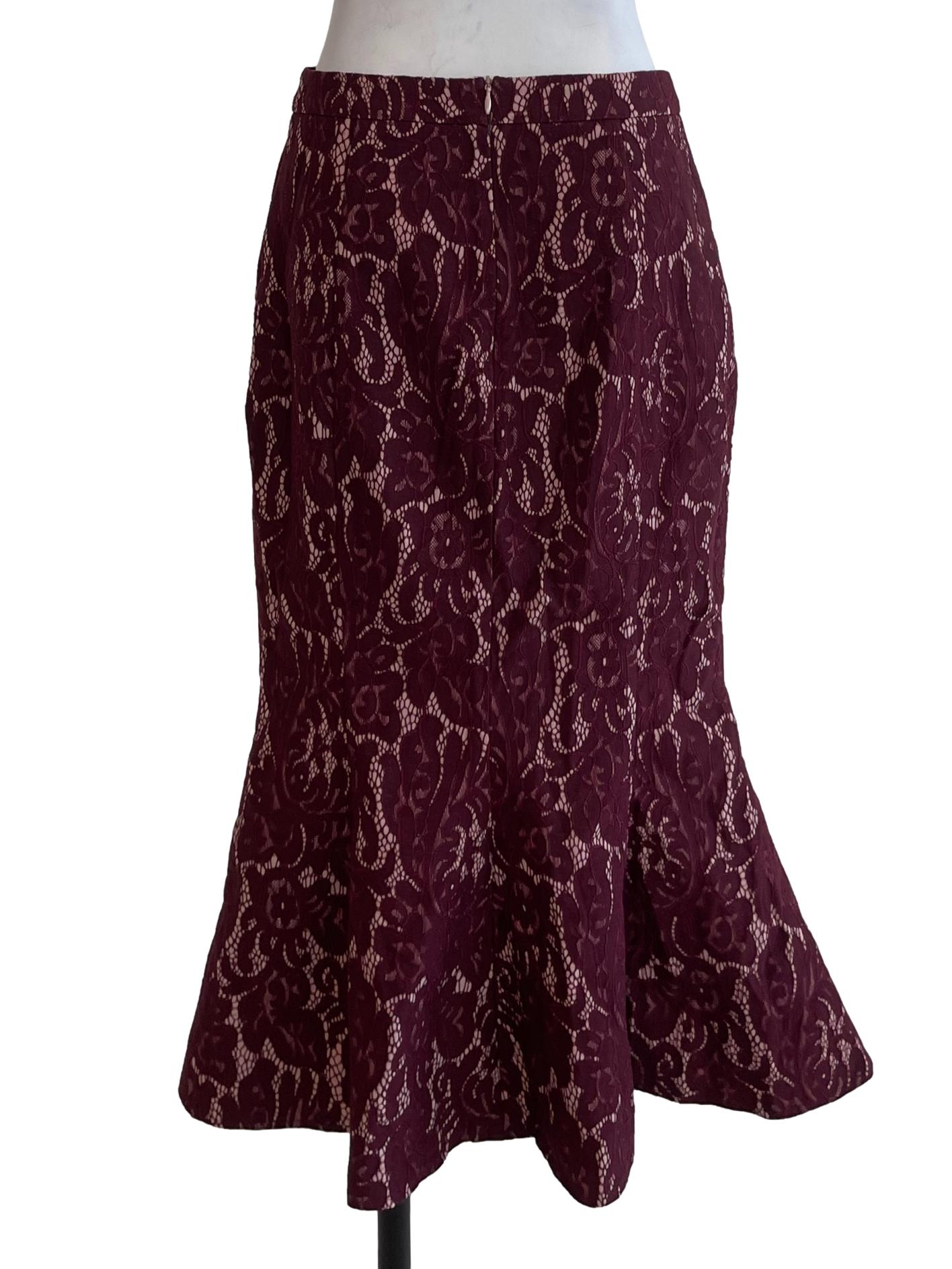 Burgundy Full Laced Ruffles Skirt
