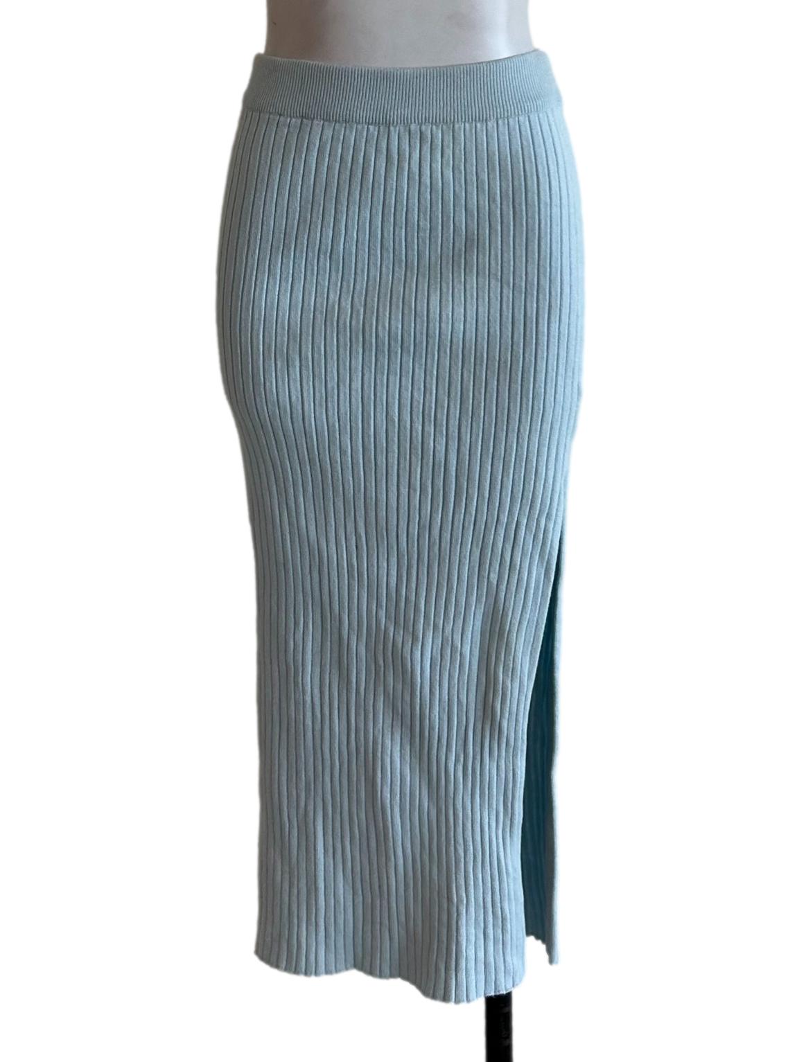 Baby Blue Rib Knit Pencil Skirt