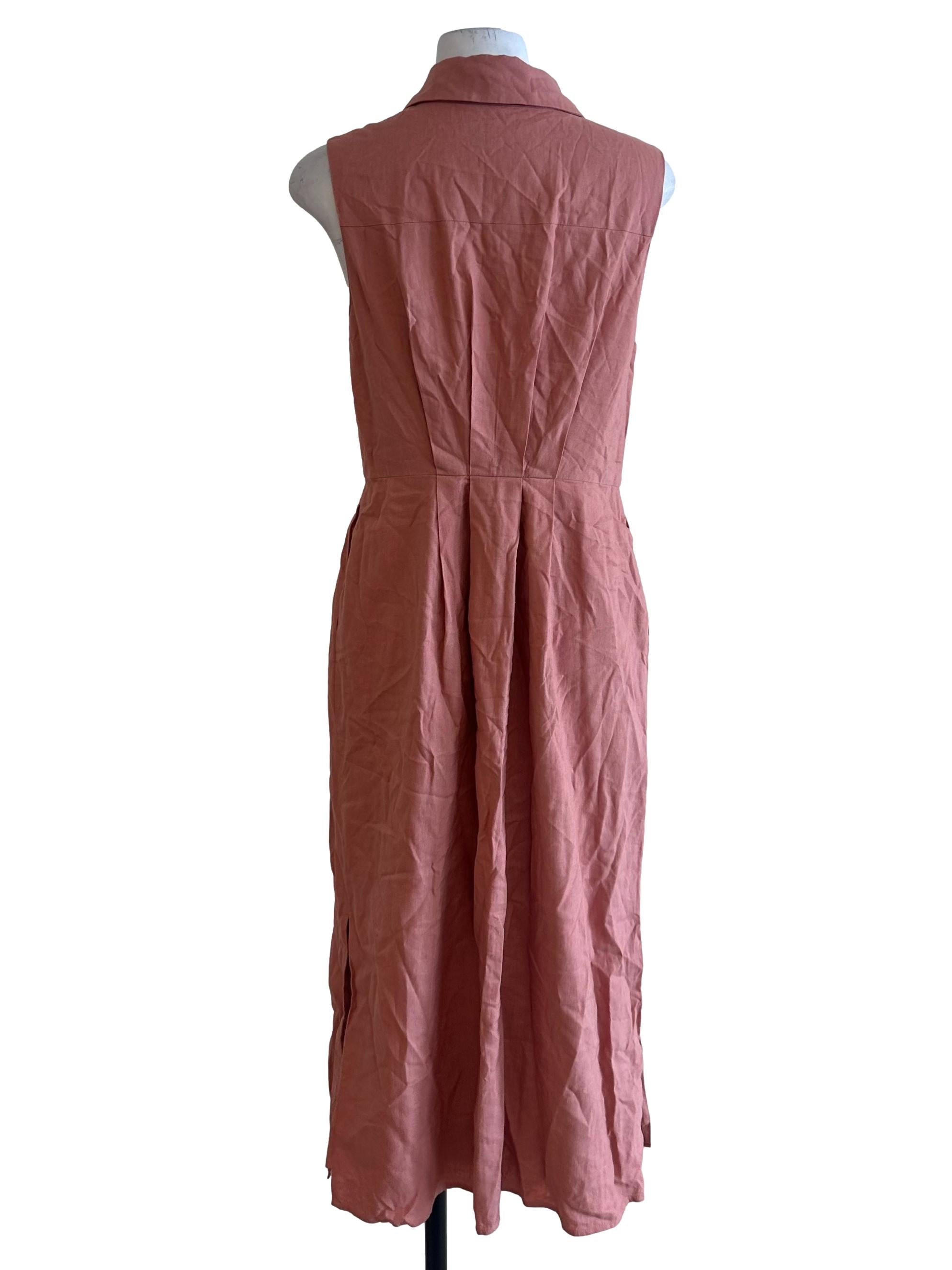 Rose Pink Button Linen Collar Dress OSN