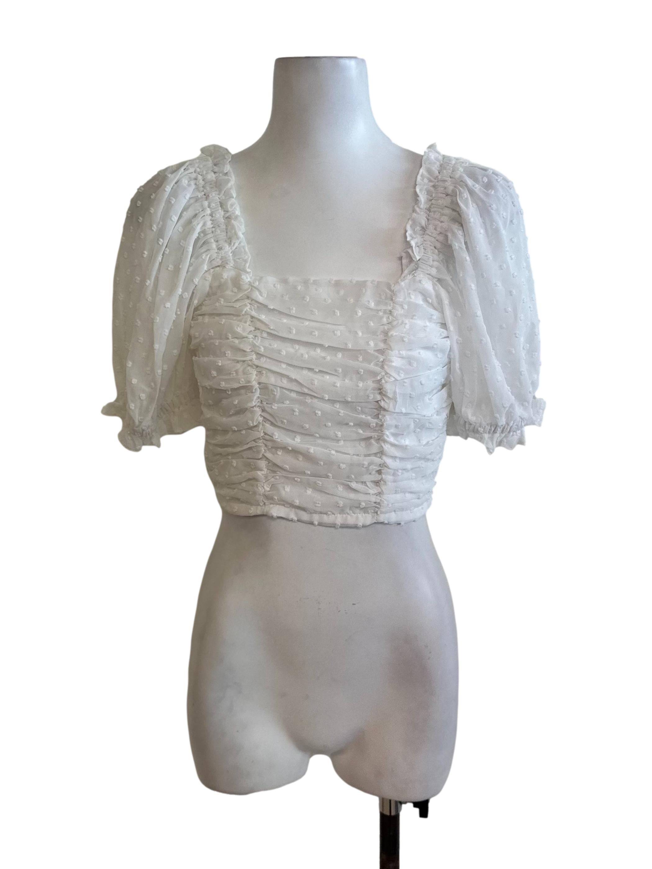 Ivory White Textured Ruffle Drape Top