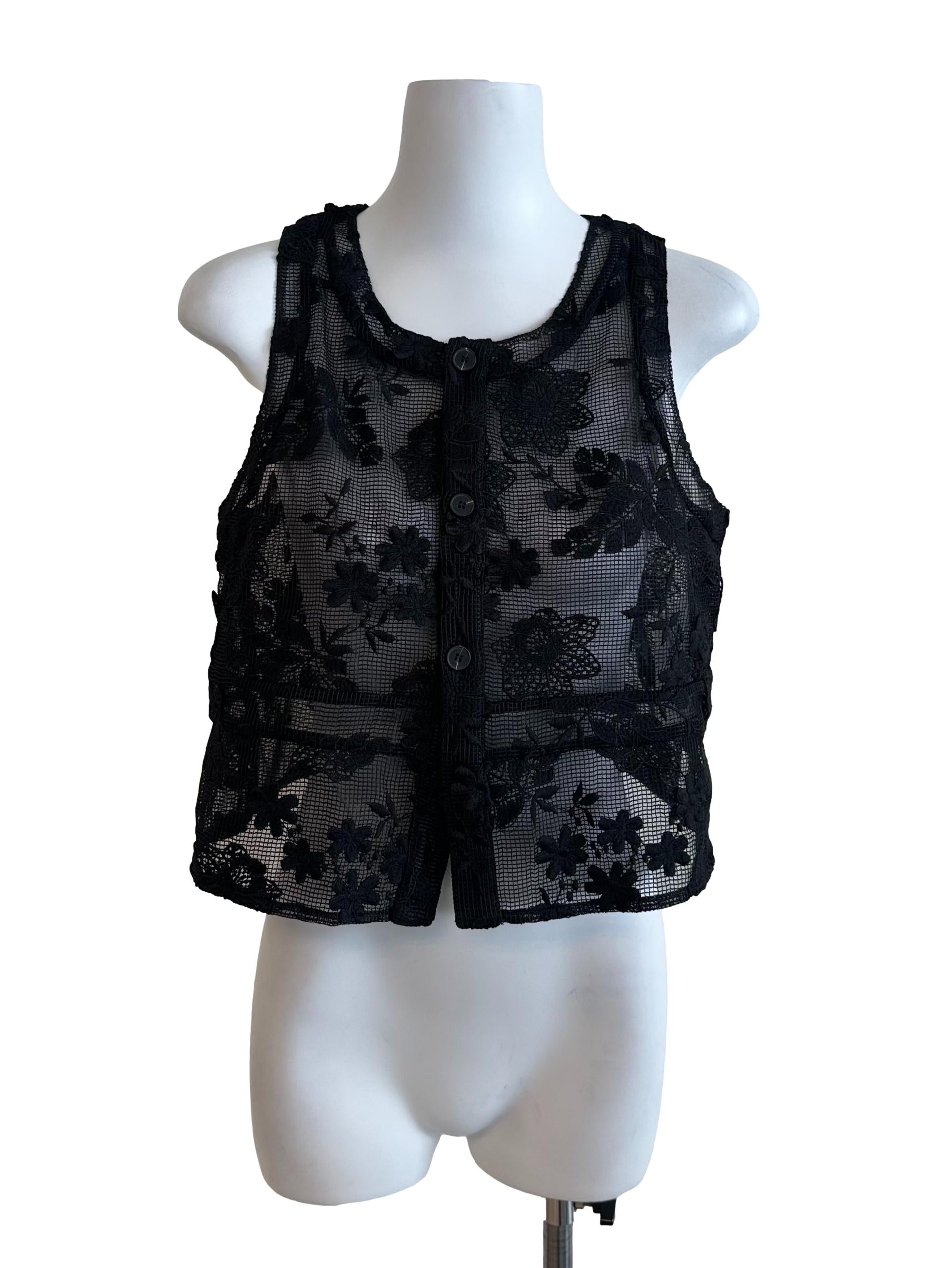 Onyx Black Lace Button Top