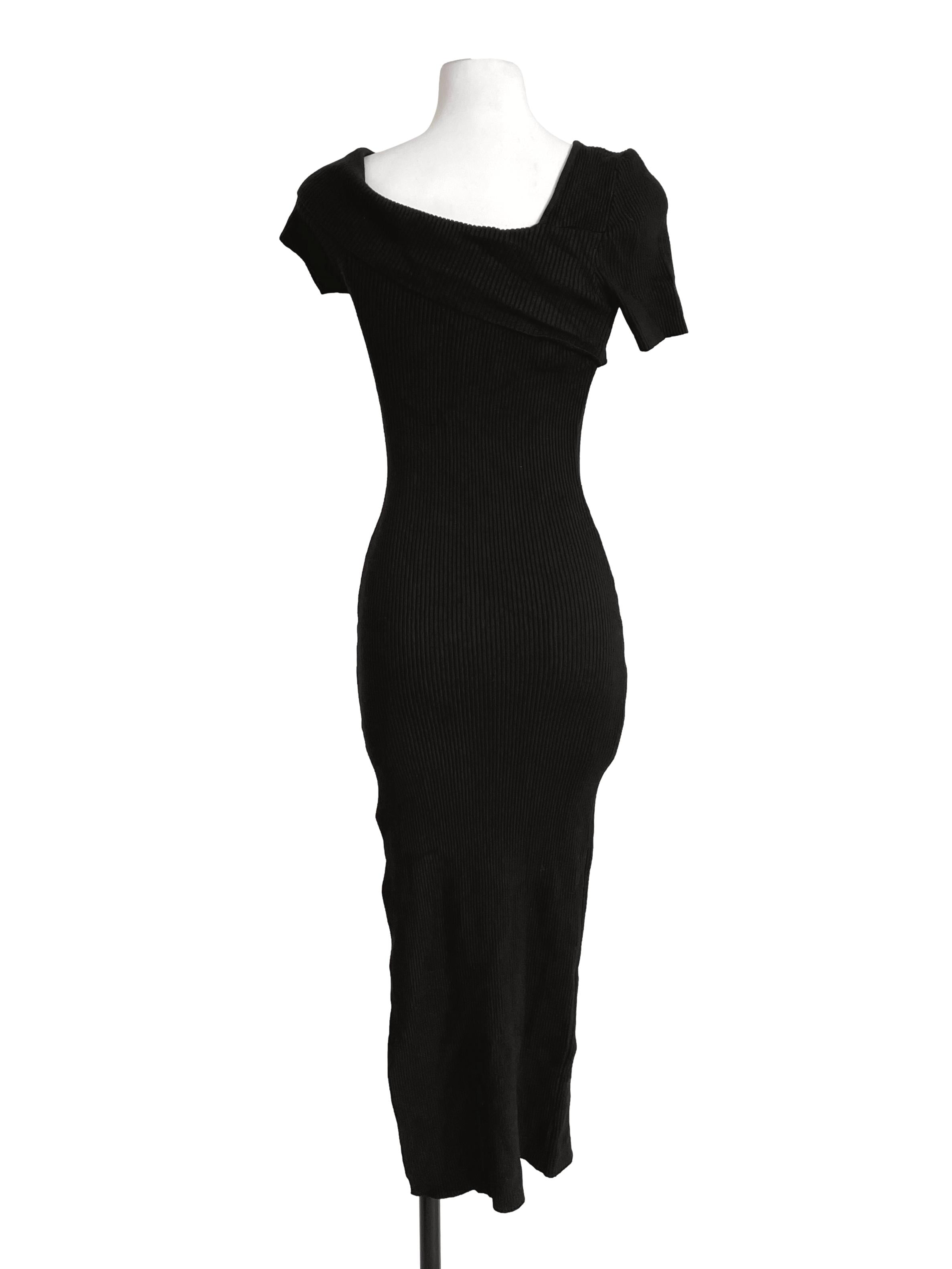 Black Angle Neck Knit Bodycon Dress