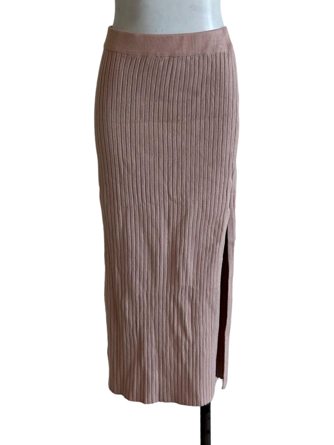 Nude Rib Knit Pencil Skirt