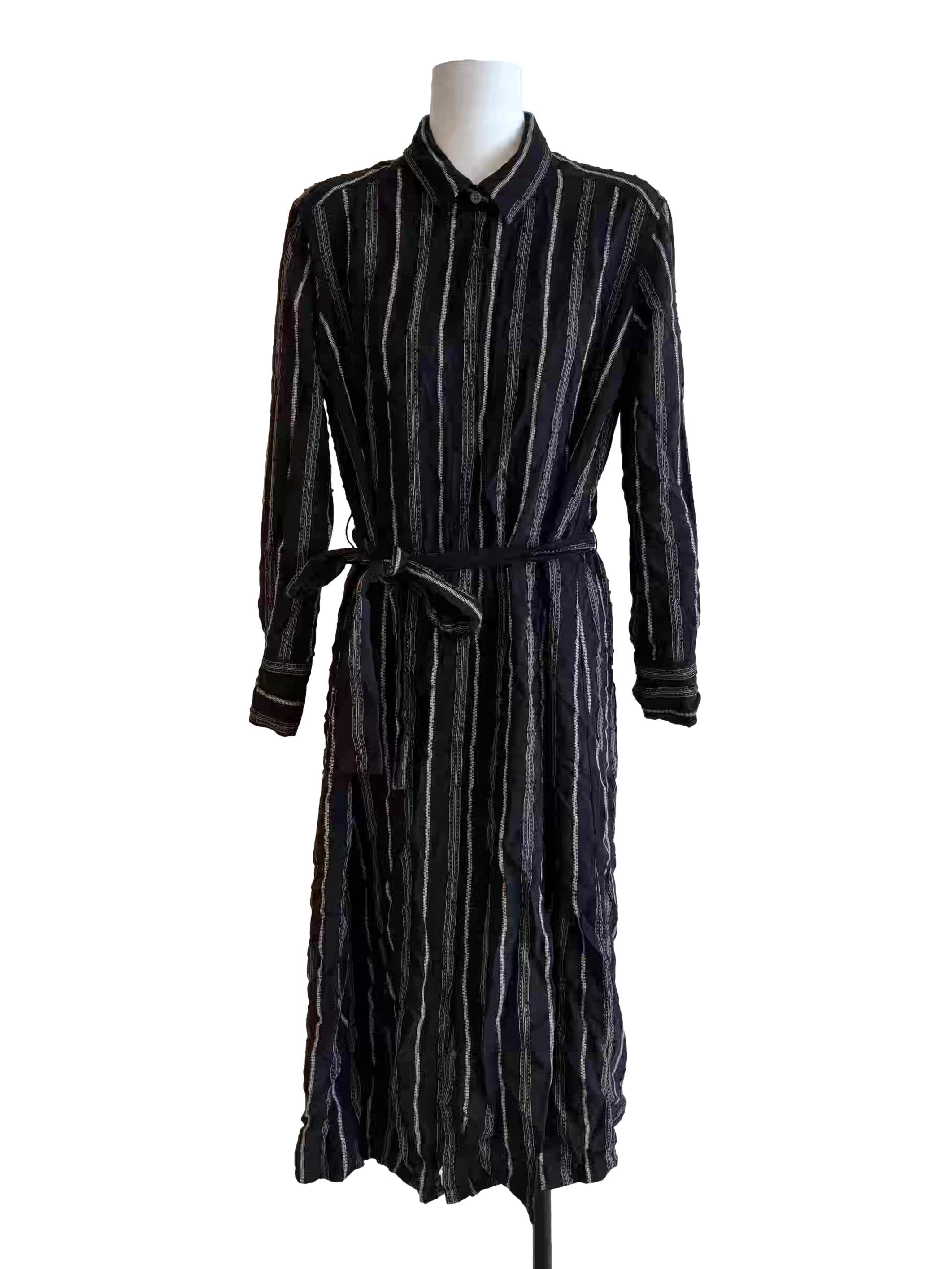 Jet Black Long Sleeve Striped Dress