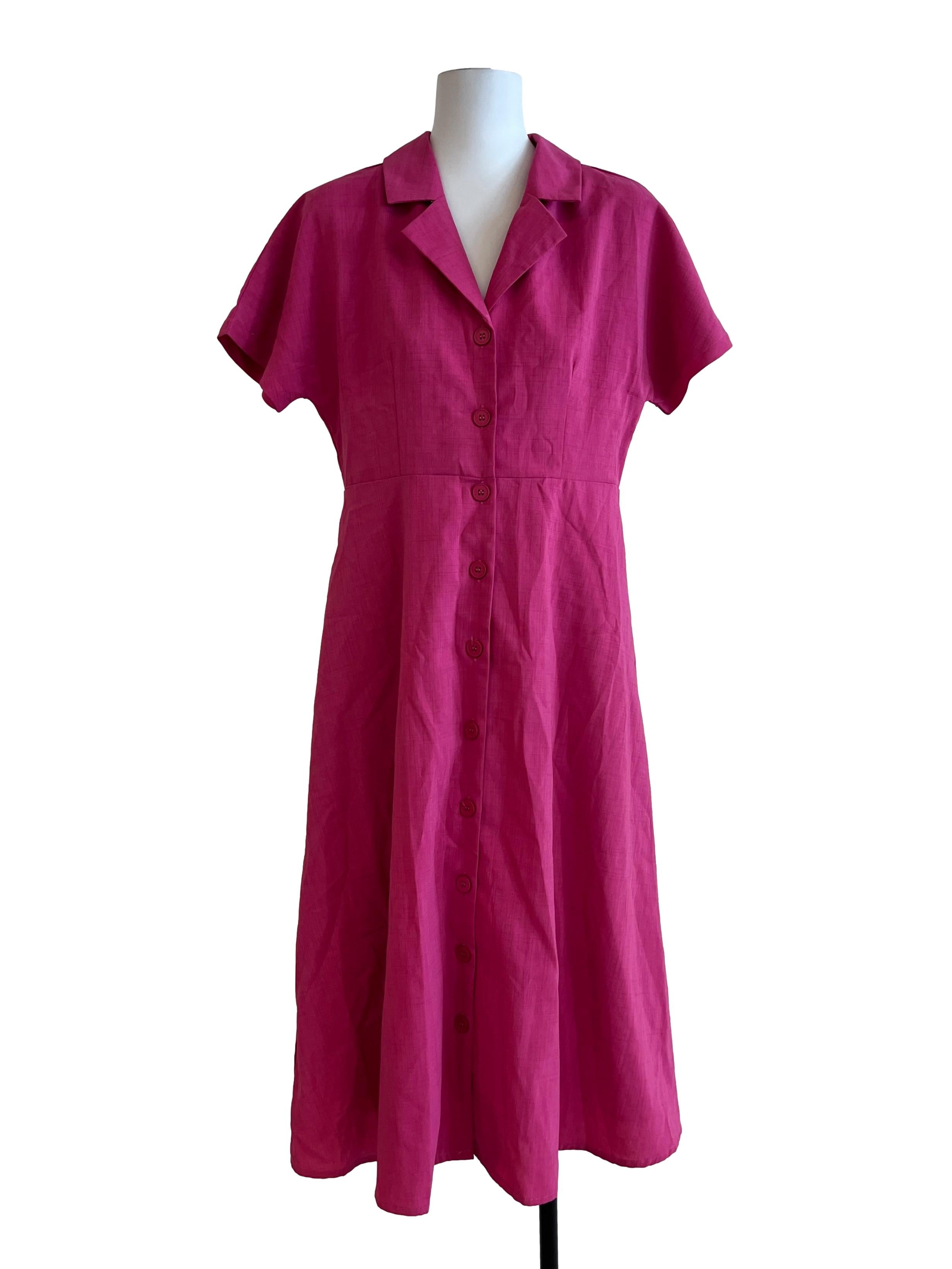 Hot Pink Button Up Dress