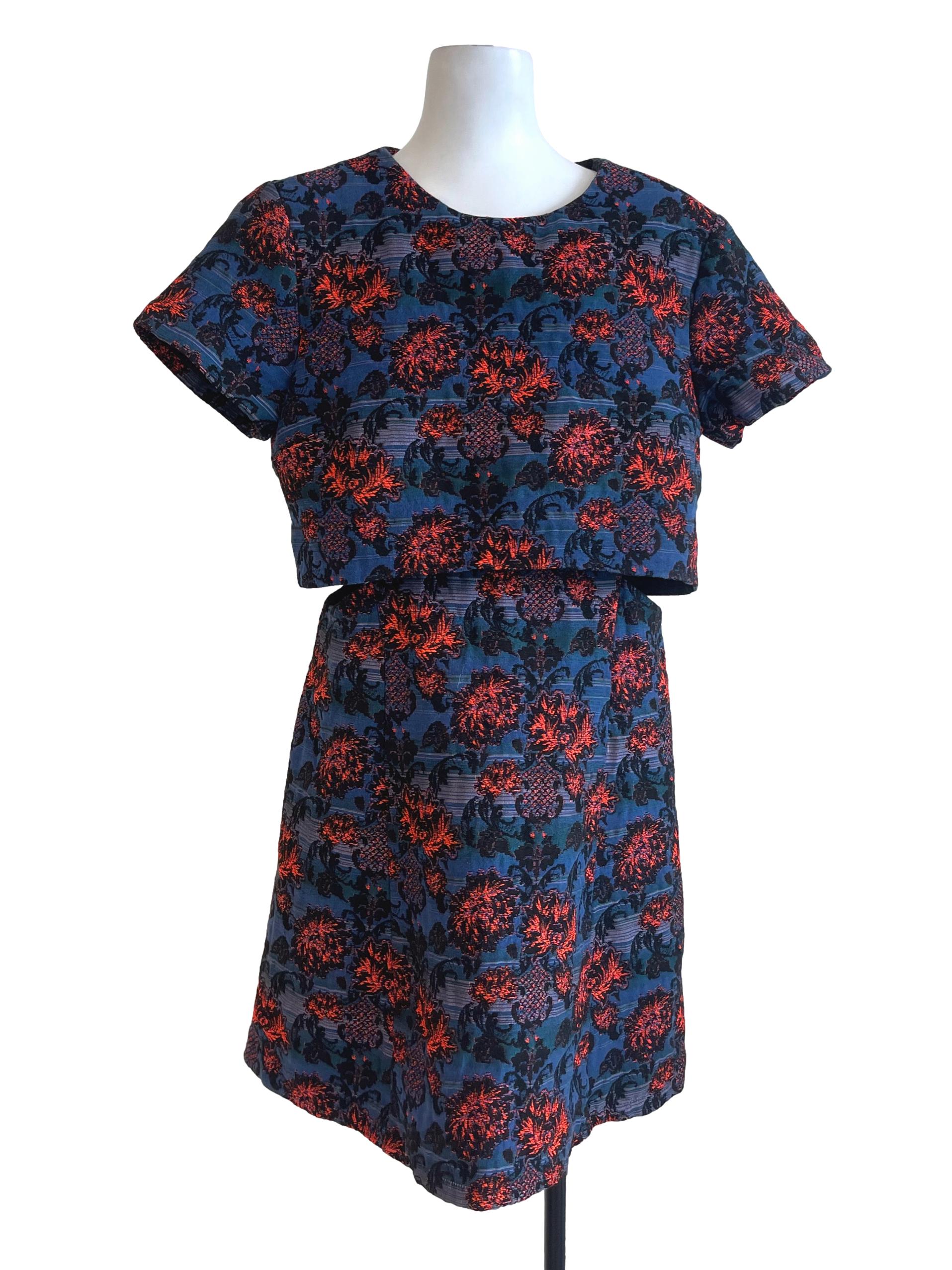 Navy Blue With Orange Floral Dress