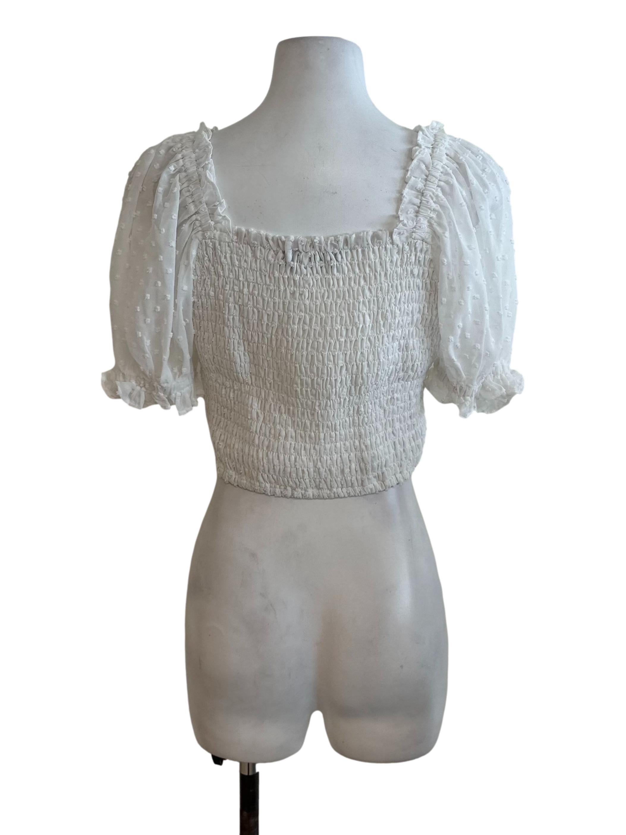 Ivory White Textured Ruffle Drape Top