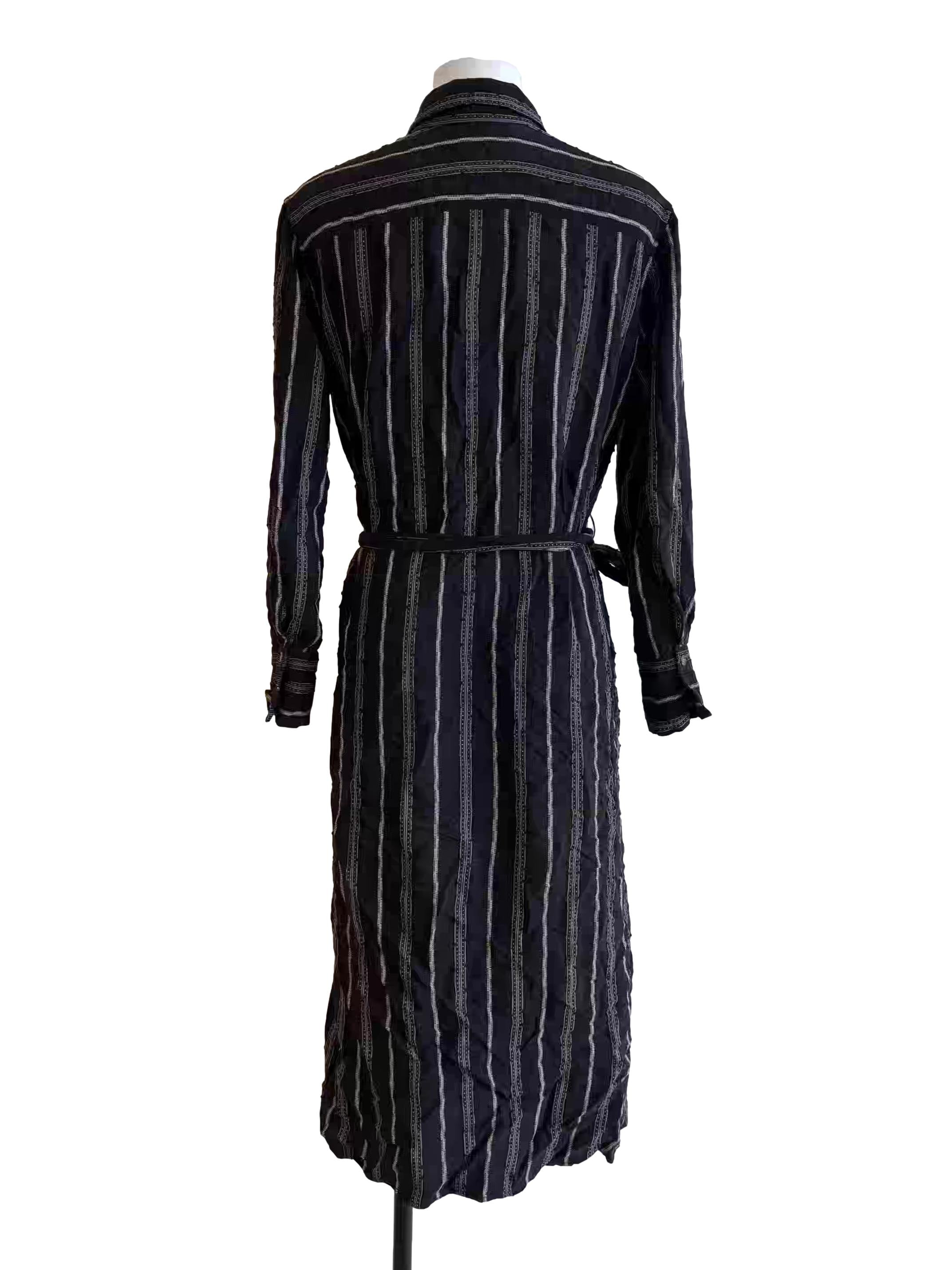 Jet Black Long Sleeve Striped Dress