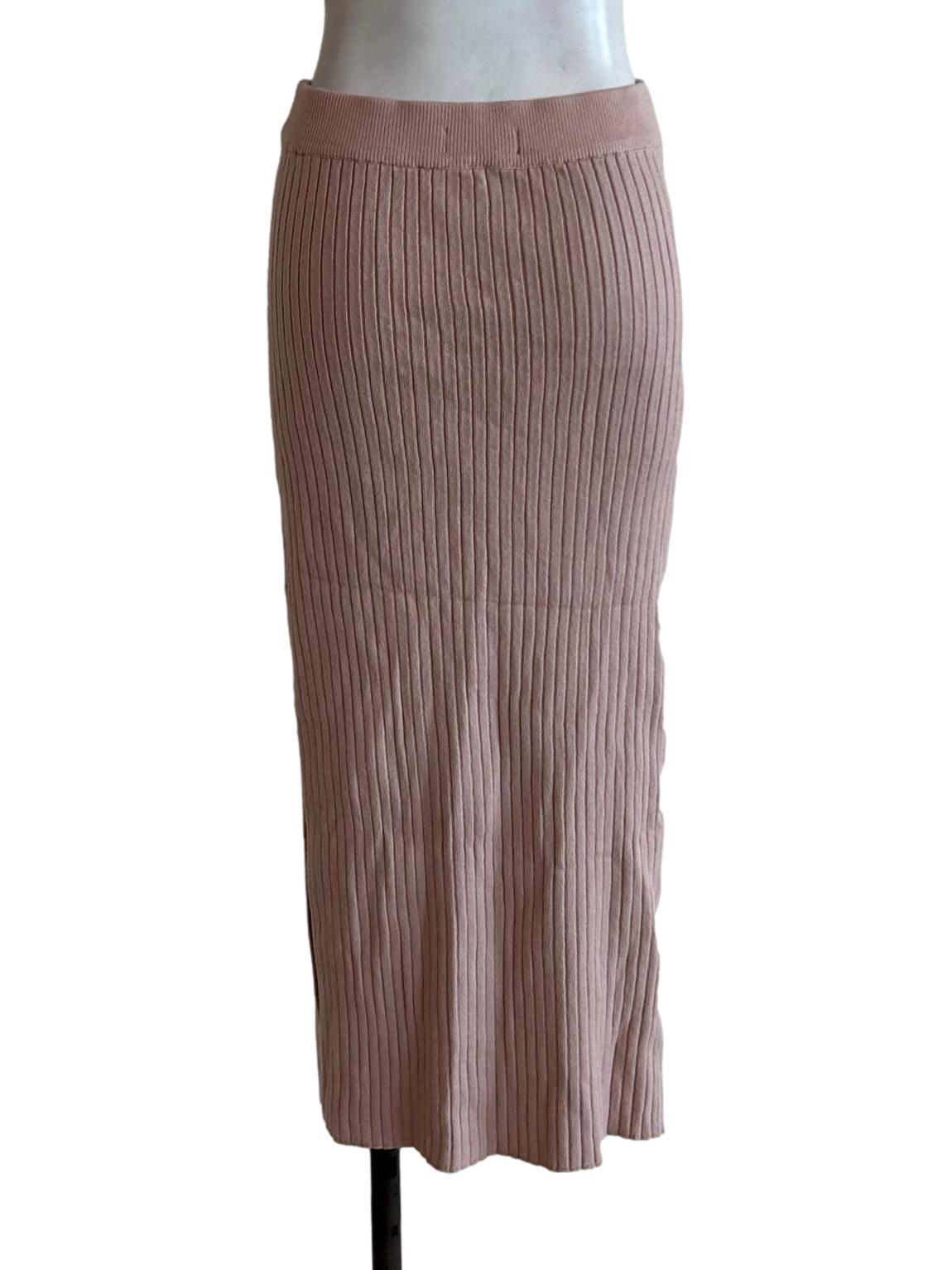 Nude Rib Knit Pencil Skirt