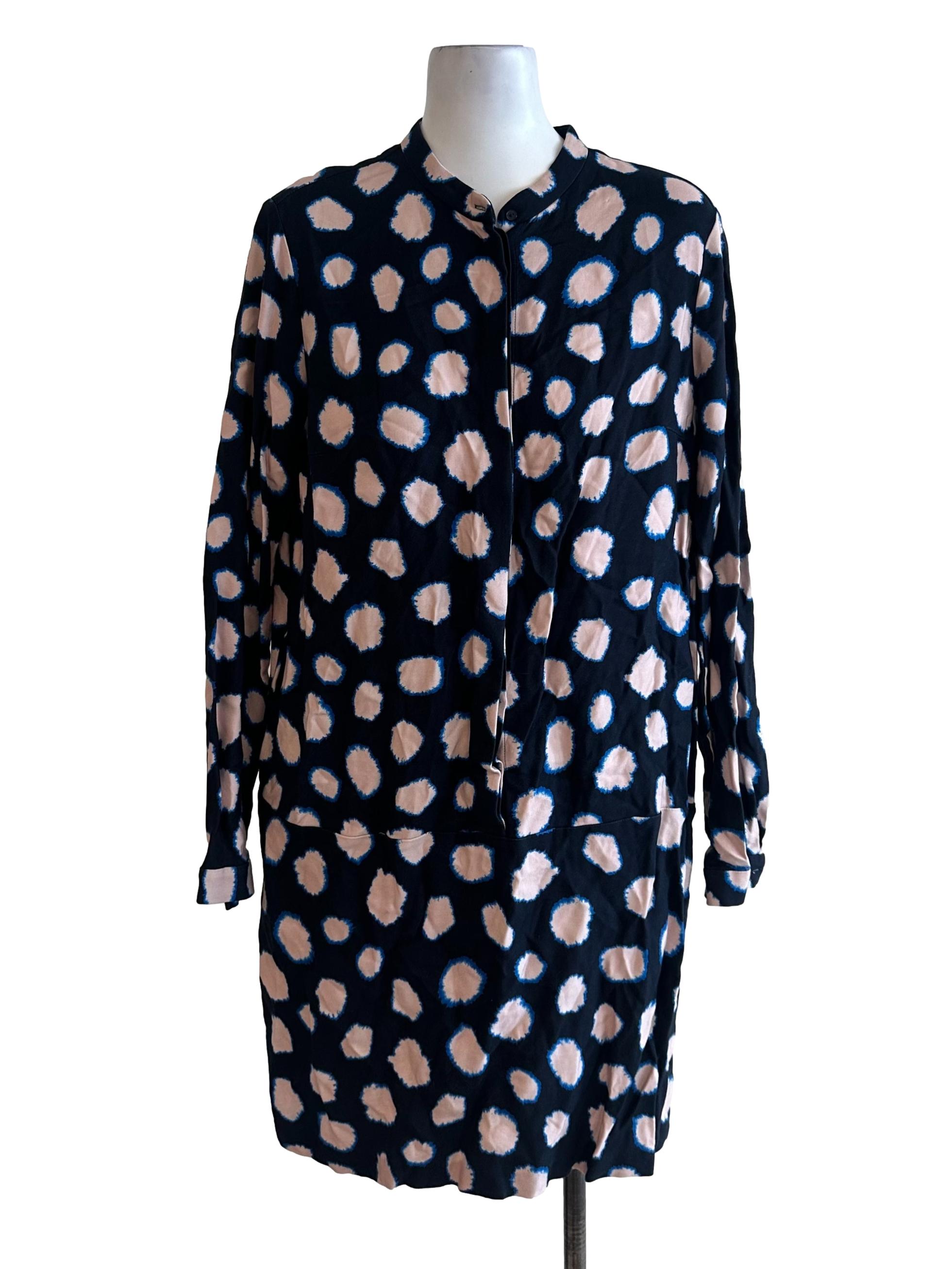 Midnight Blue Pattern Long Sleeve Dress