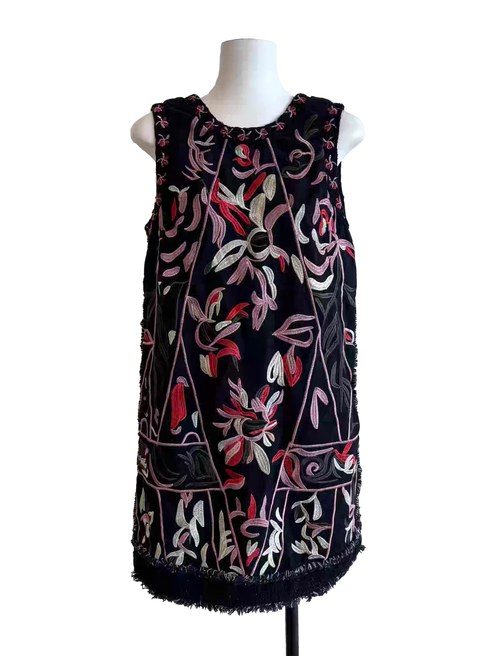 Onyx Black Embroidered Sleeveless Dress