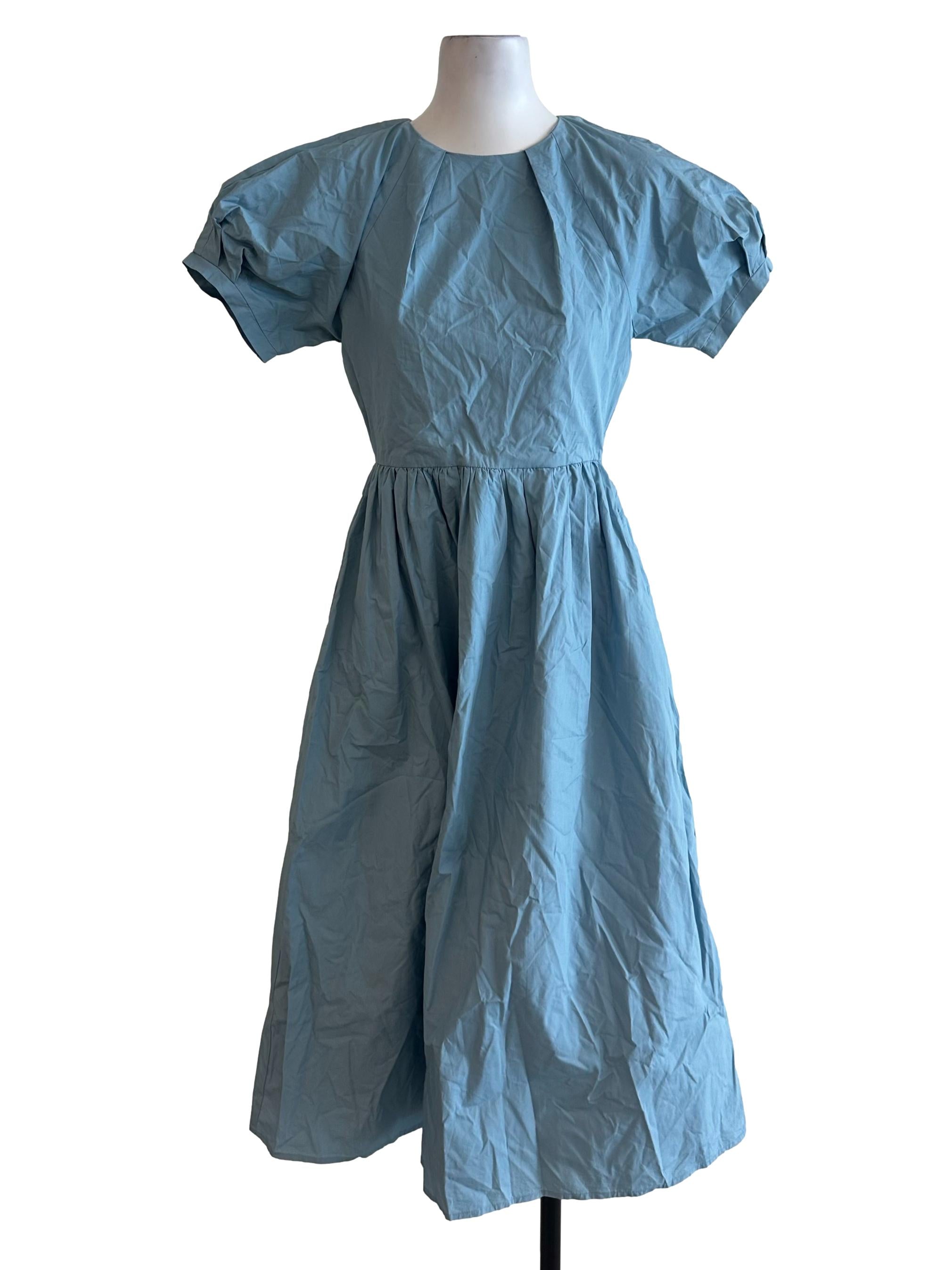 Sky Blue Cotton Round Neck Dress OSN
