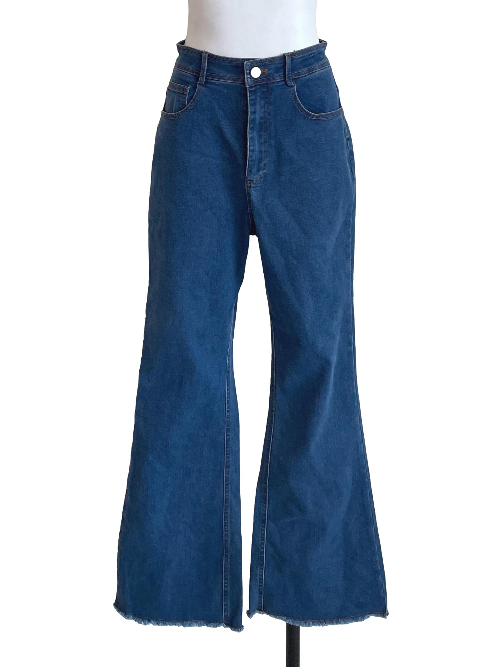 Blue Flared Distressed Jeans