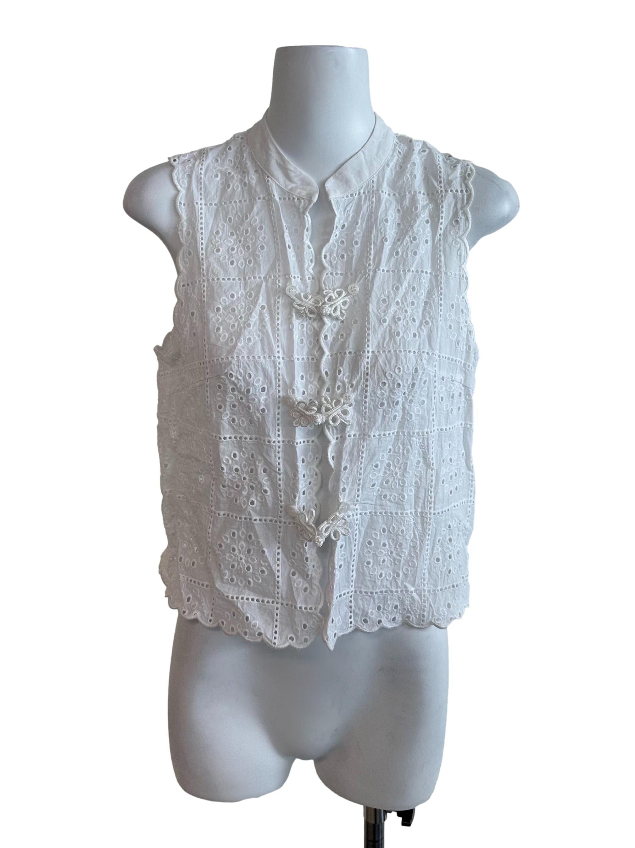 Salt White Eyelet Embroidery Button Top