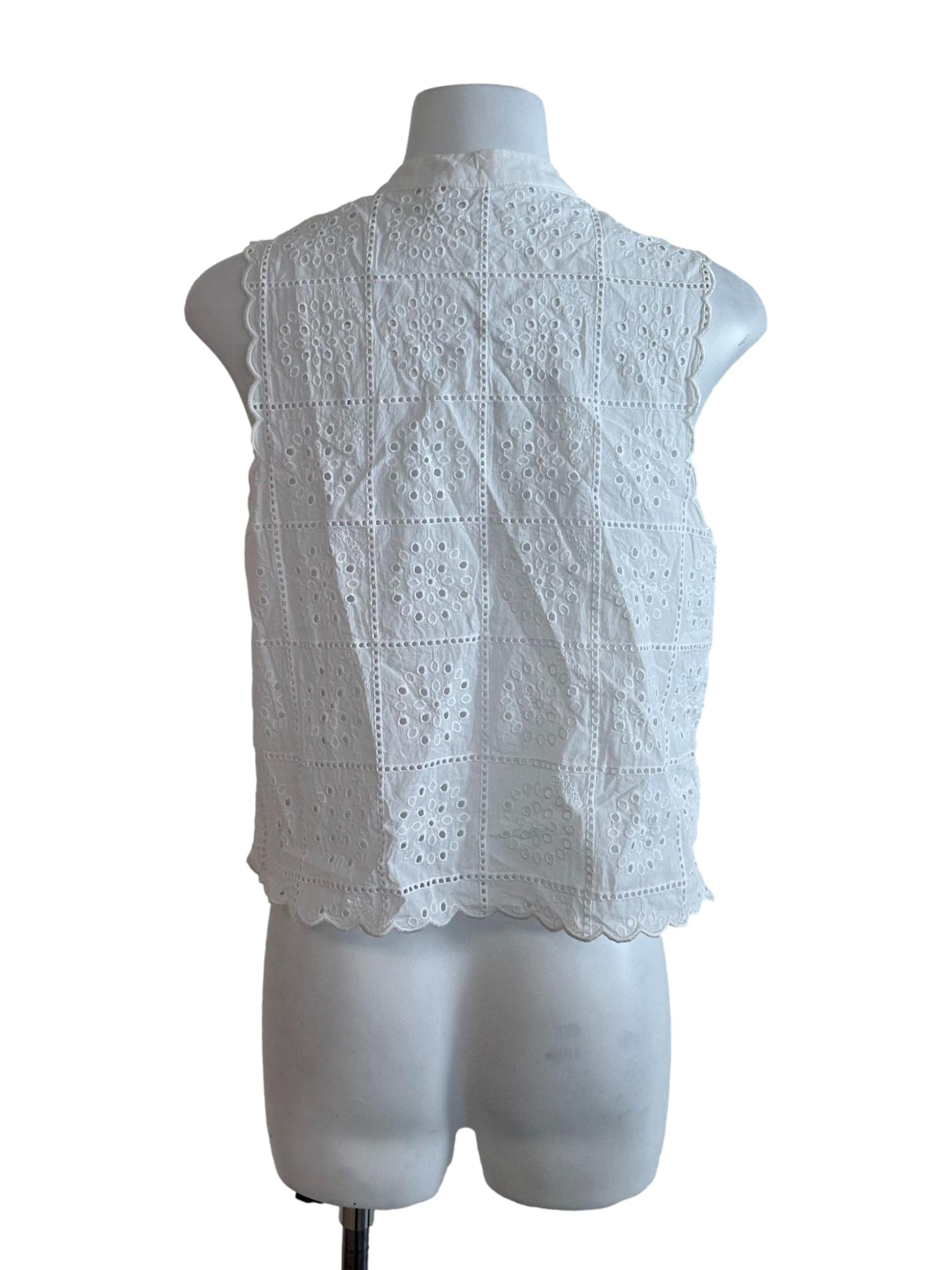 Salt White Eyelet Embroidery Button Top