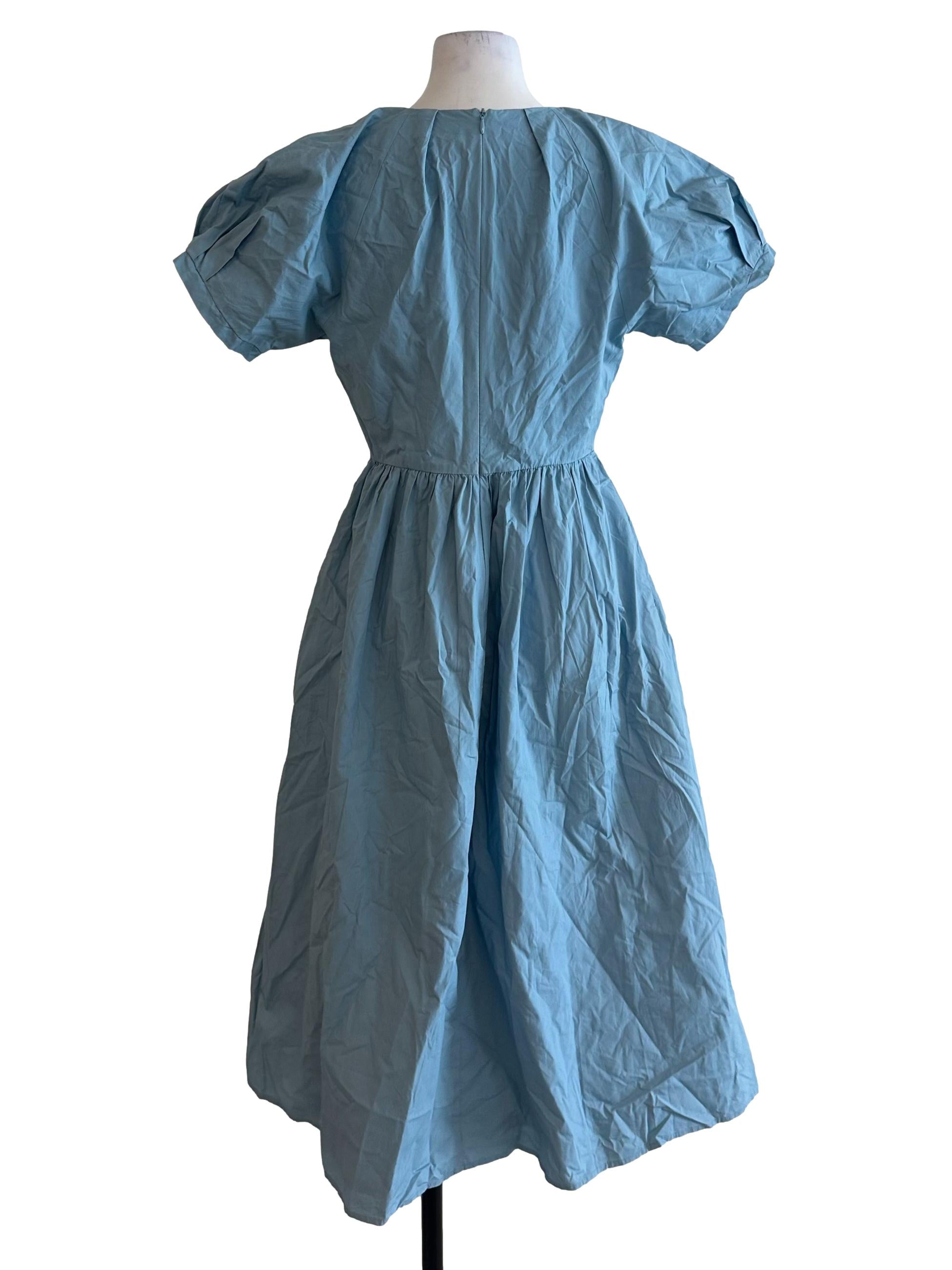 Sky Blue Cotton Round Neck Dress OSN