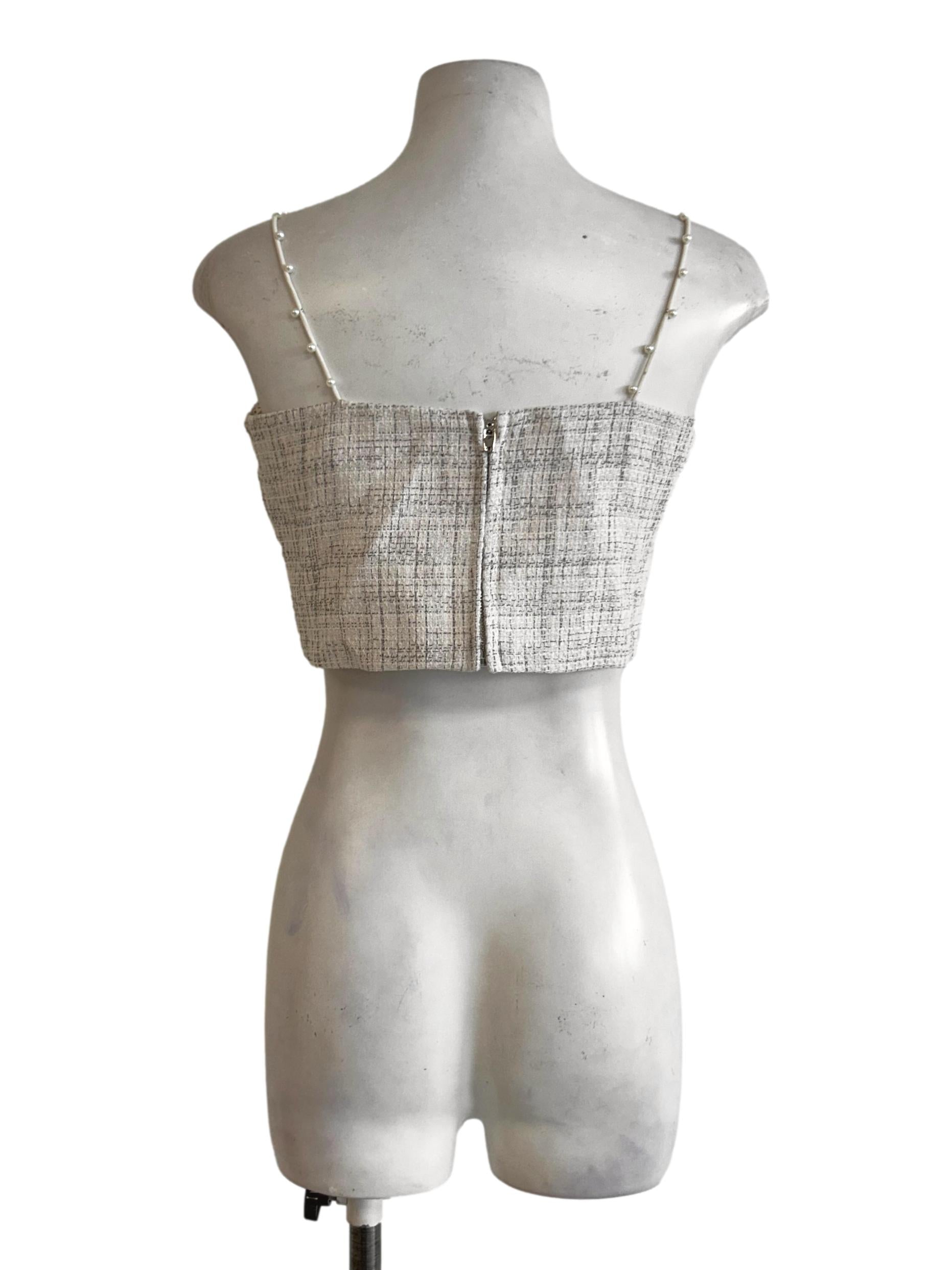 Chiffon White And Grey Tweed Top