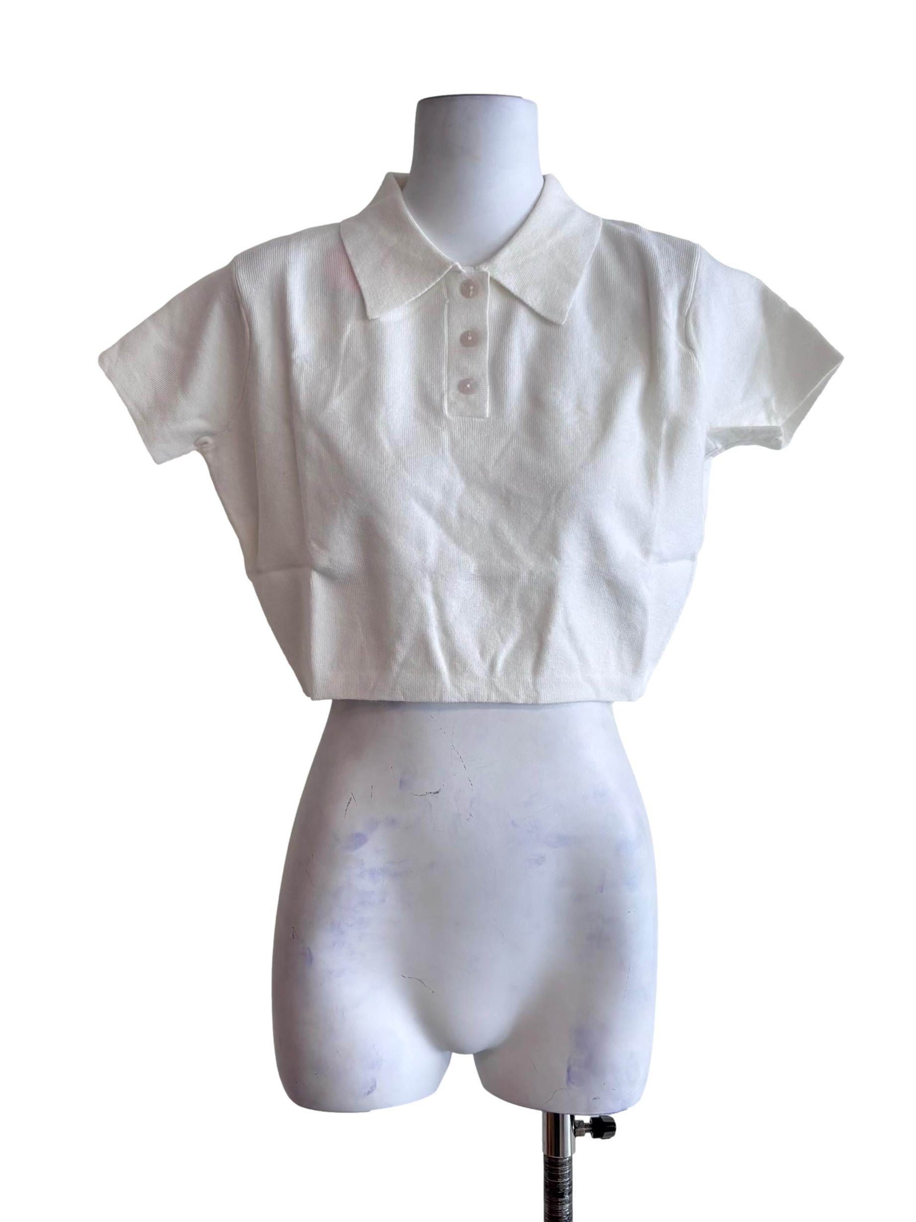 White Archie Knit Polo Tee