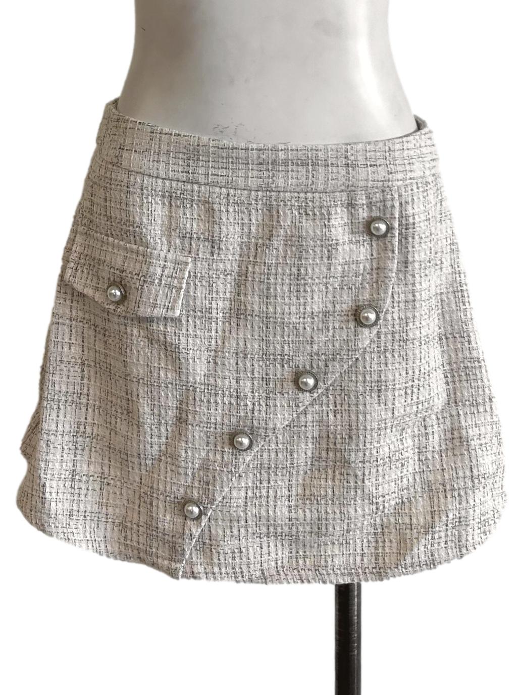Chiffon White And Grey Tweed Skirt