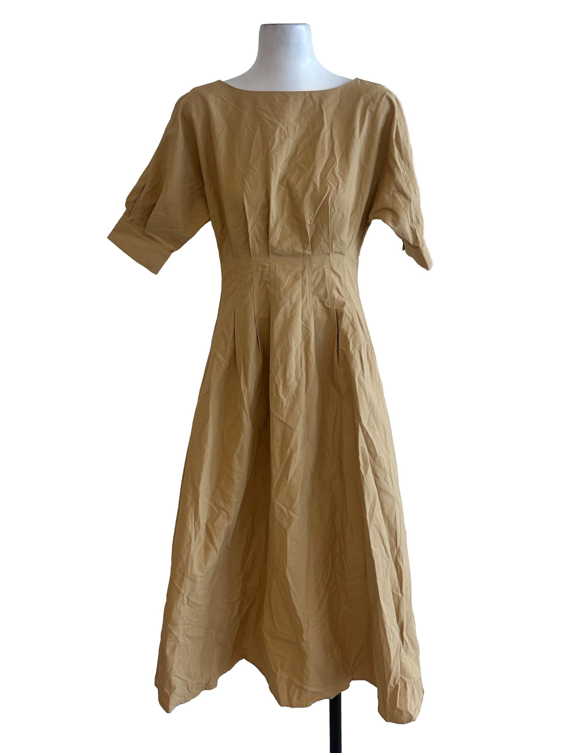 Khaki Brown Sabrina Neckline Sheath Dress OSN