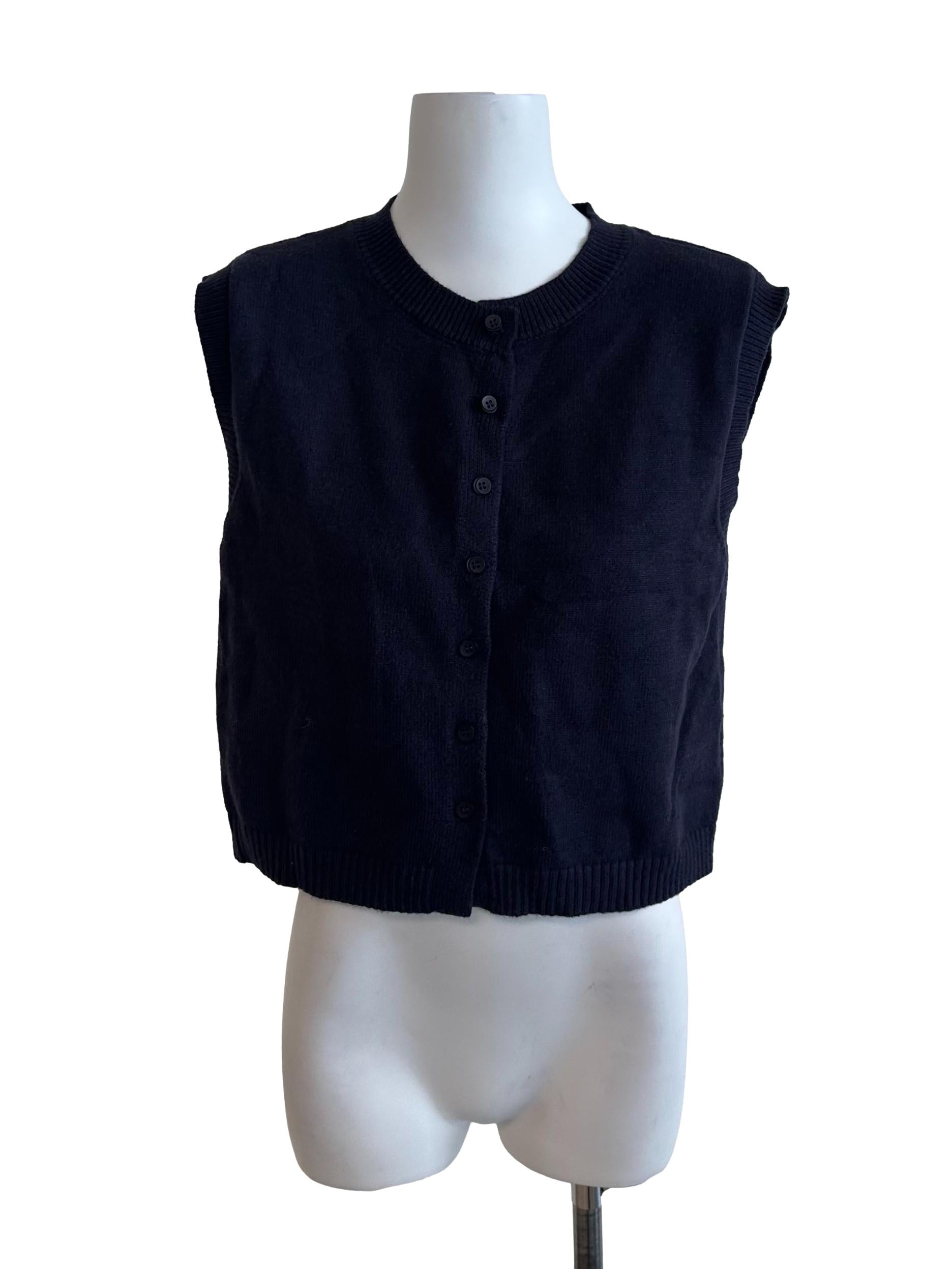 Midnight Blue Button Round Neck Top