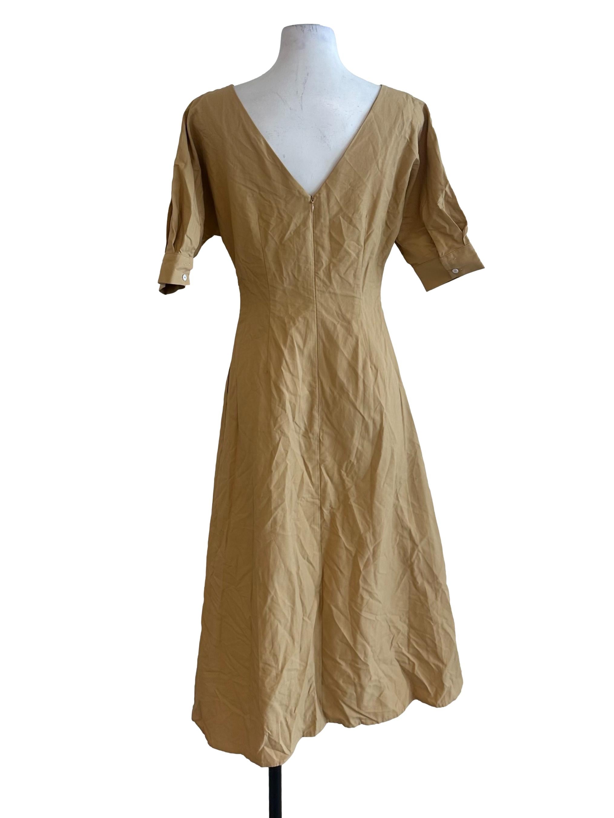 Khaki Brown Sabrina Neckline Sheath Dress OSN