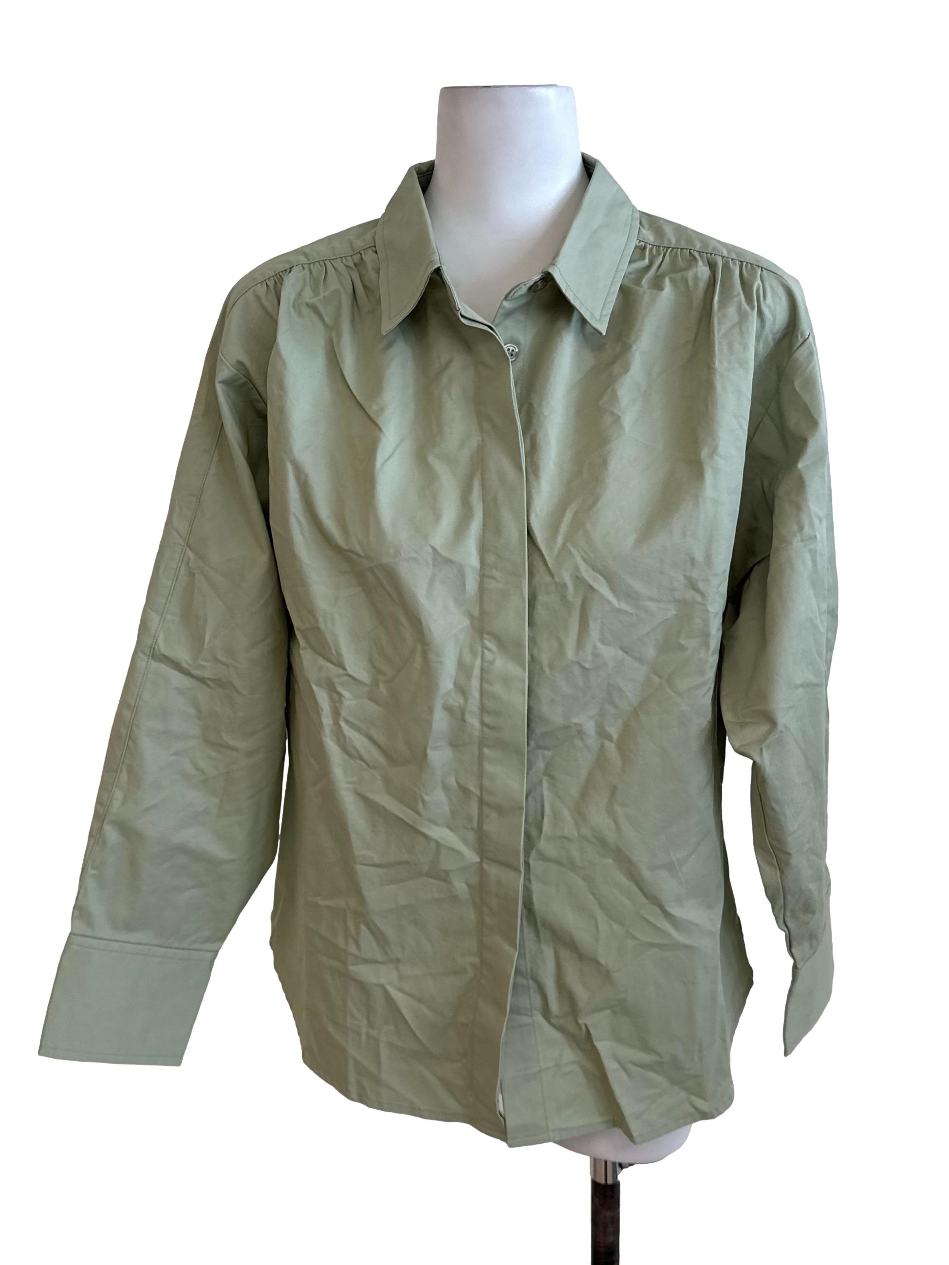 Sage Green Collar Long Sleeve Top
